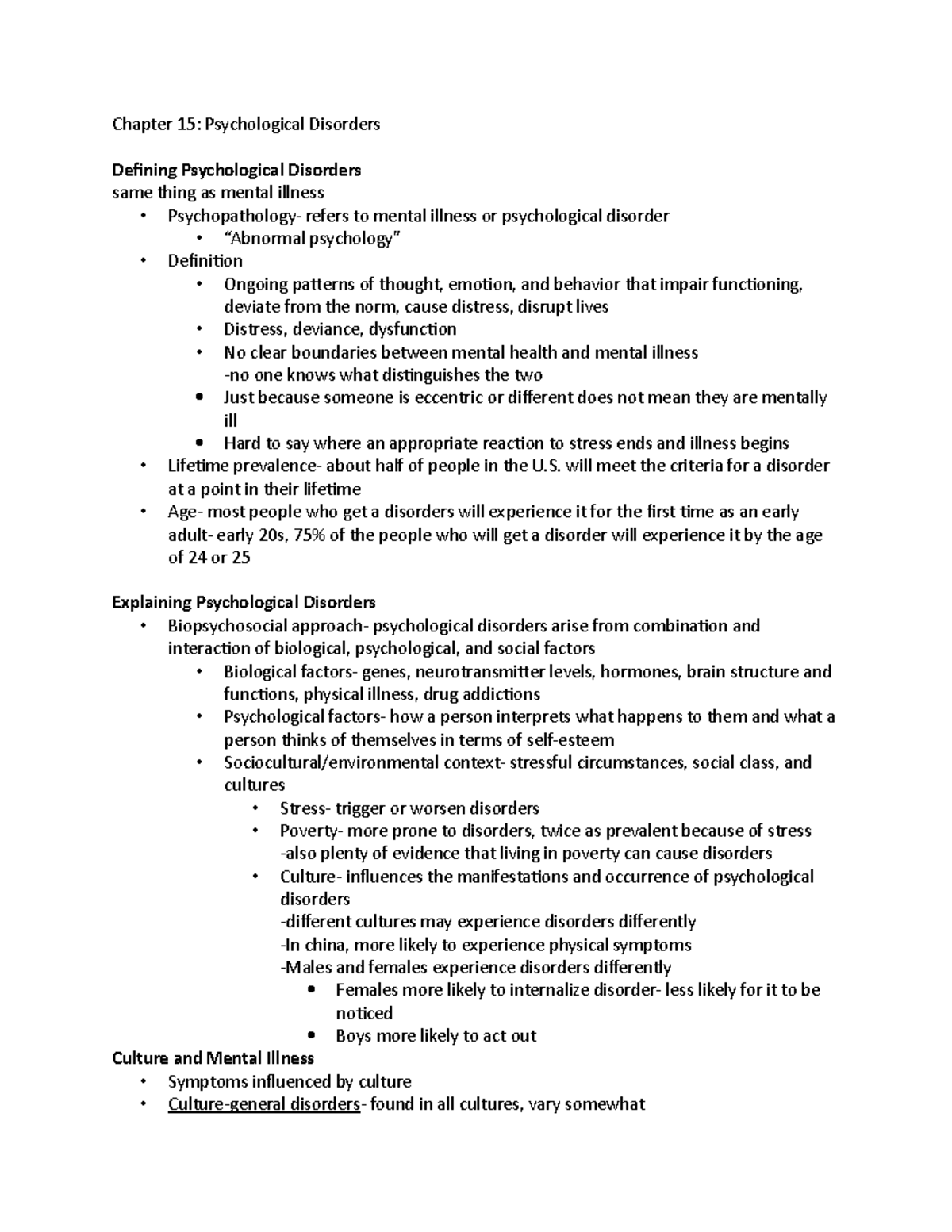 Chapter 15 - Ch 15 - Chapter 15: Psychological Disorders Defining ...