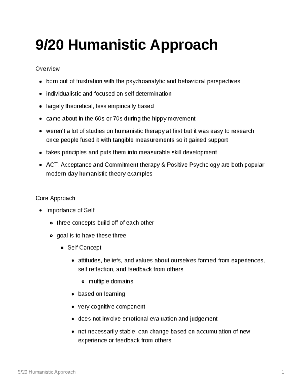 Humanistic Approach 9/20 Humanistic Approach Overview born out of