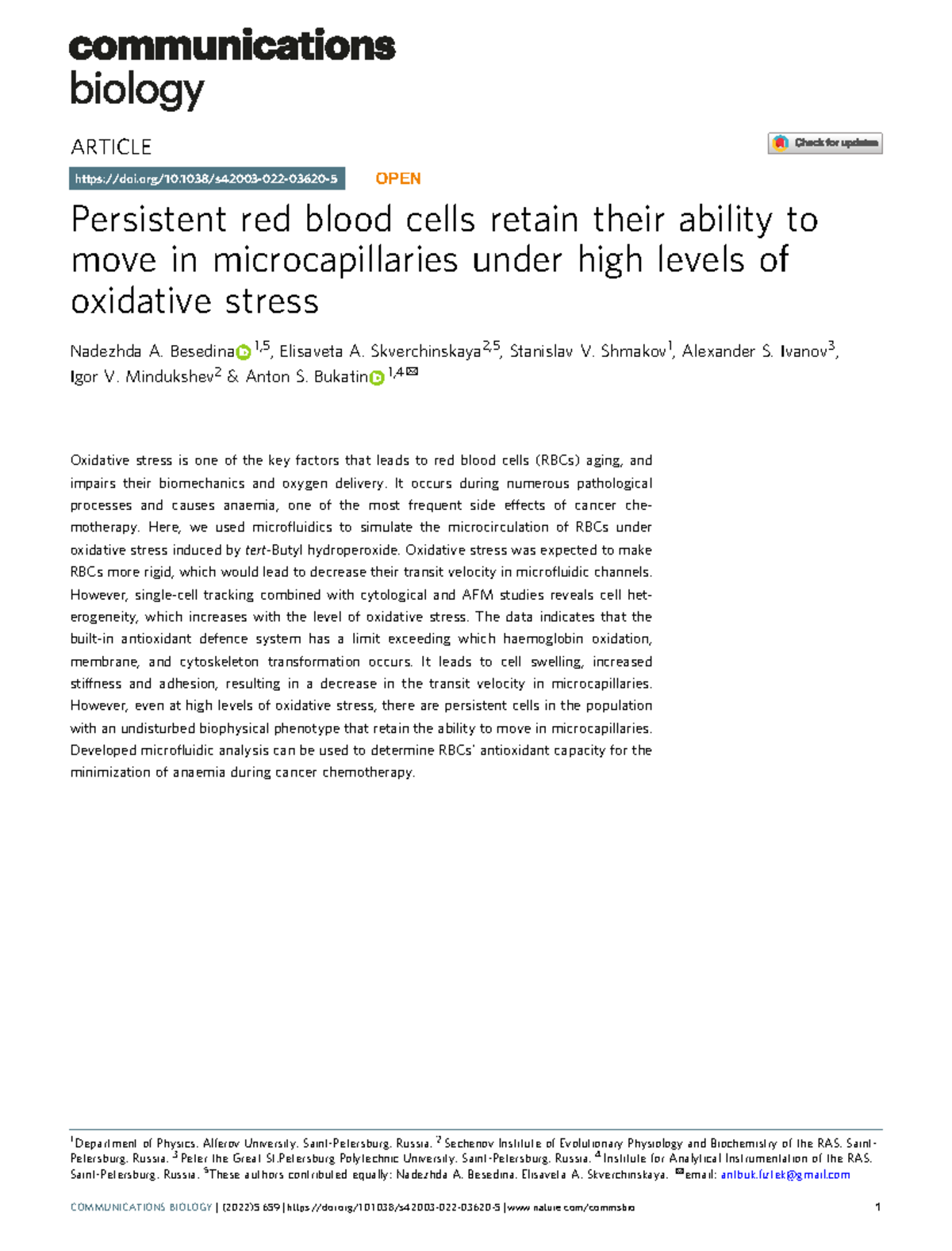 3 Persistent red blood cells retain their ability to - ARTICLE ...
