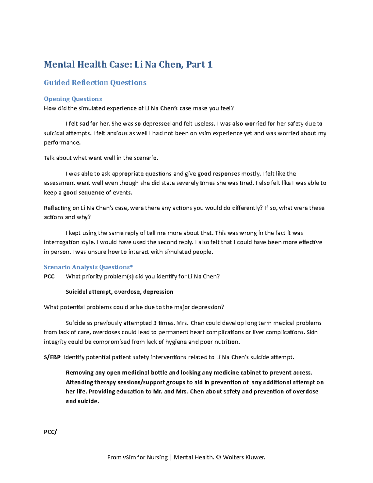 Mental Health Li Na Chen Part 1 GRQ completed - Mental Health Case: Li ...