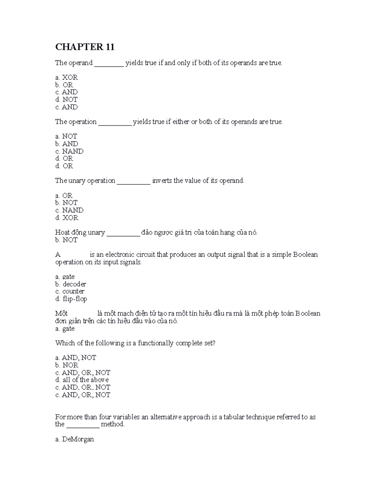 Review 11 - 14 - CSI104 - 2022 - CHAPTER 11 The Operand ________ Yields ...