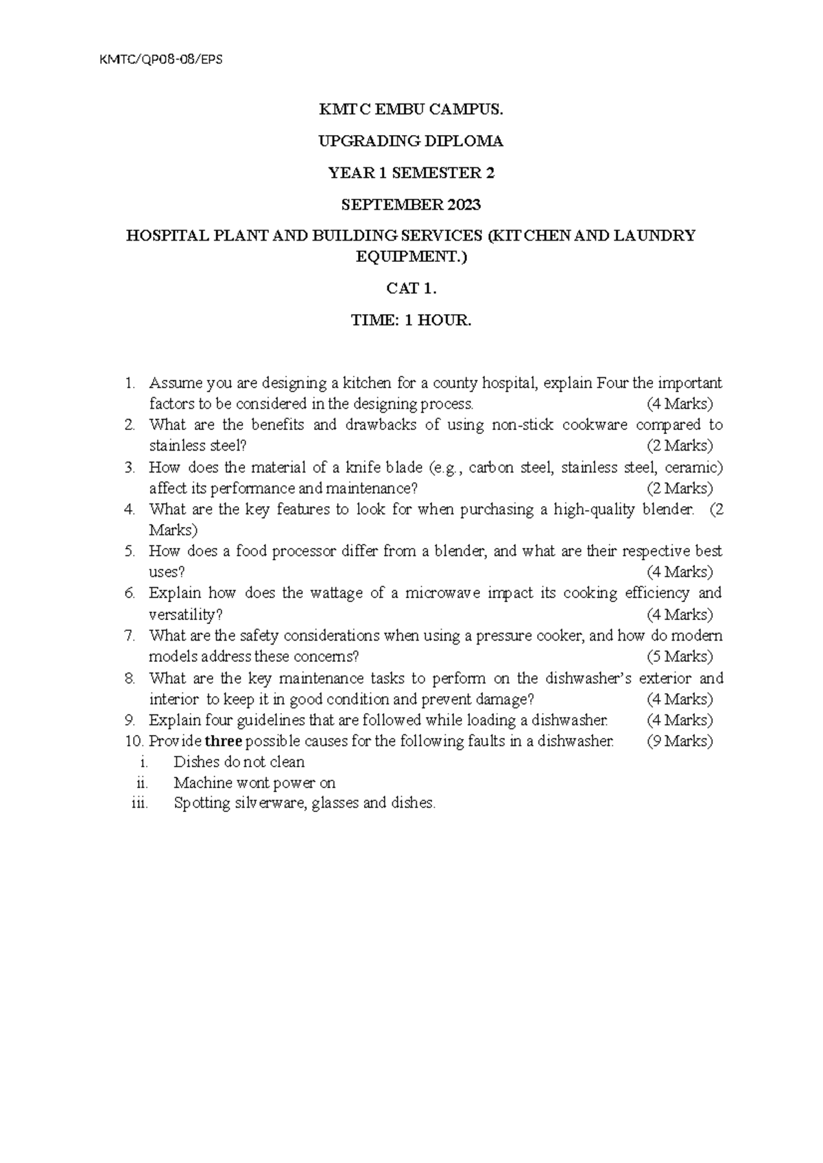 Kitchen and laundry cat - KMTC/QP08-08/EPS KMTC EMBU CAMPUS. UPGRADING ...
