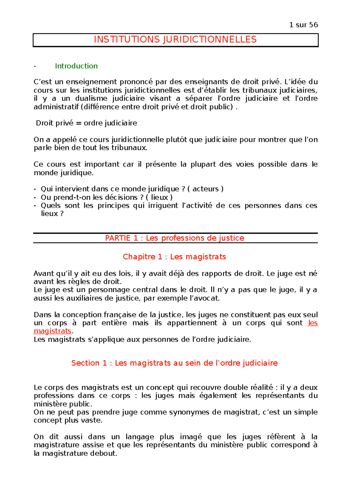 Cours Institutions Juridictionnelles L1 - INSTITUTIONS ...