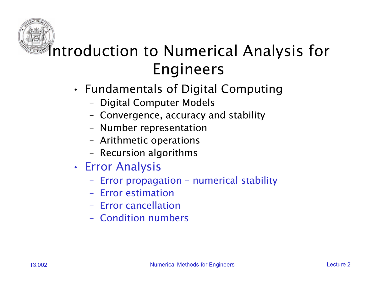 Lect 2 - Numerical Analysis - Introduction To Numerical Analysis For ...