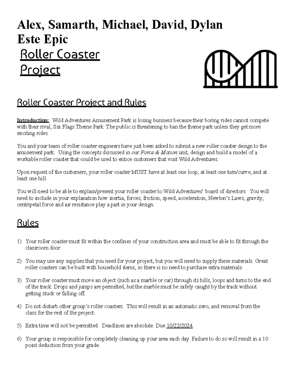 Este Epic Project Guidelines and Rubrics - Este Epic Roller Coaster ...