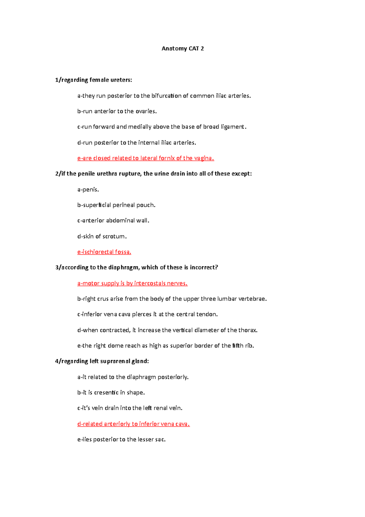 Anatomy CAT 2 - Just good notes to help in revision for proper revision ...
