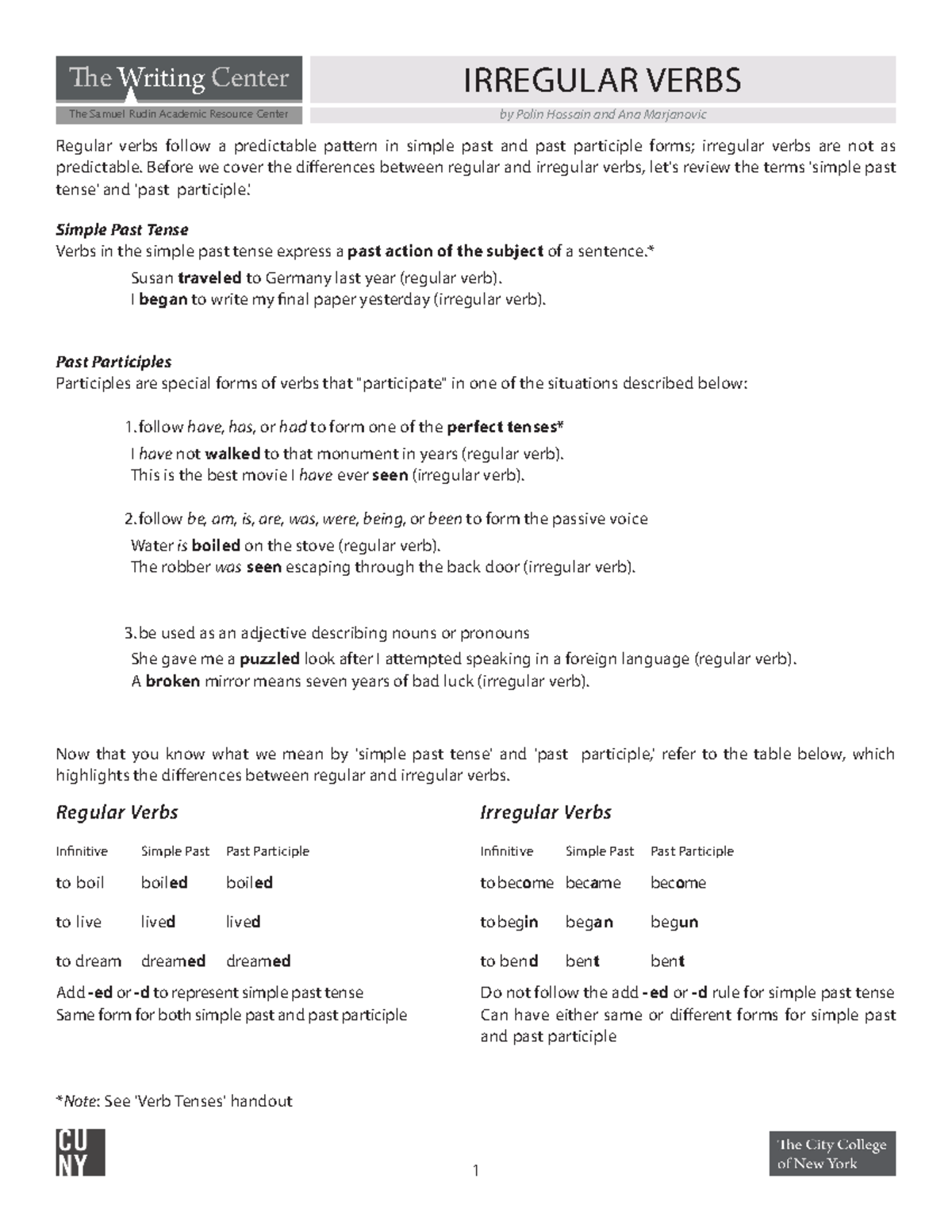 Irregular Verbs - Freshman Composition - e Writing Center The Samuel ...