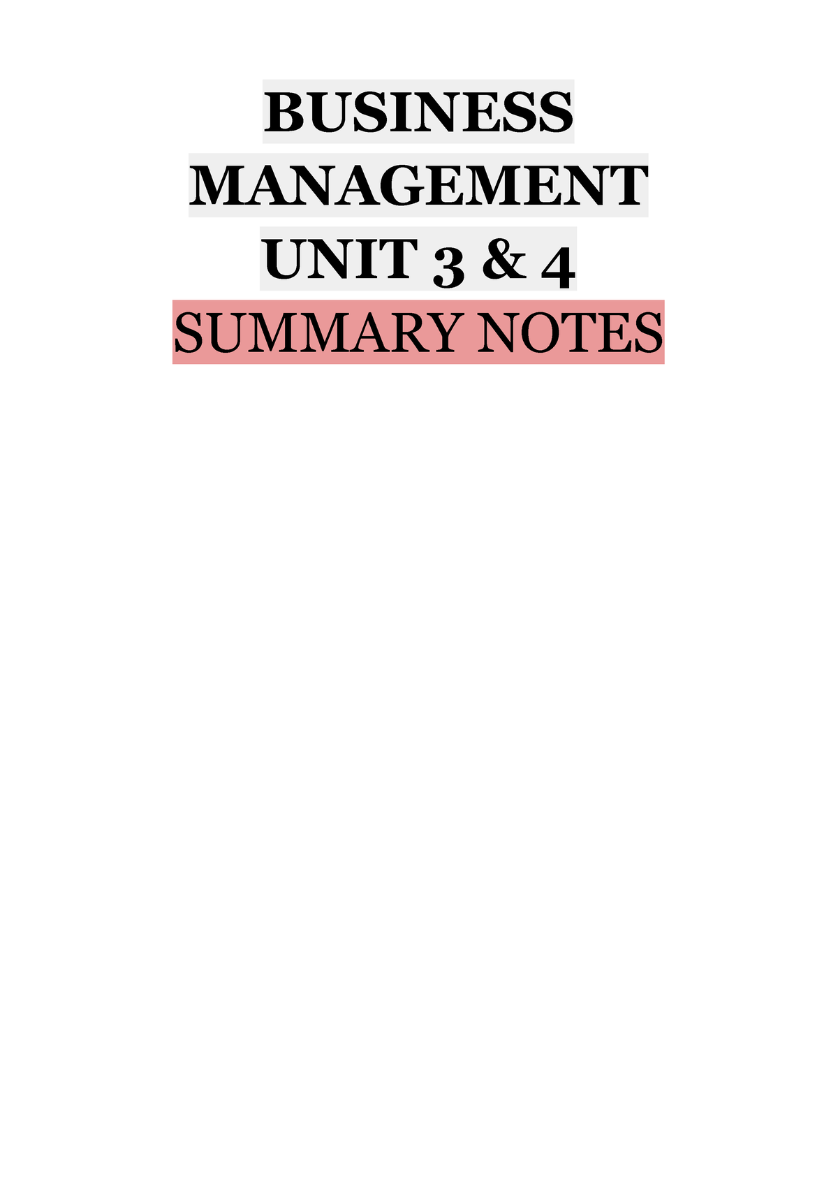 BMA UNIT 3 AOS 1 - Summary Notes - BUSINESS MANAGEMENT UNIT 3 & 4 ...