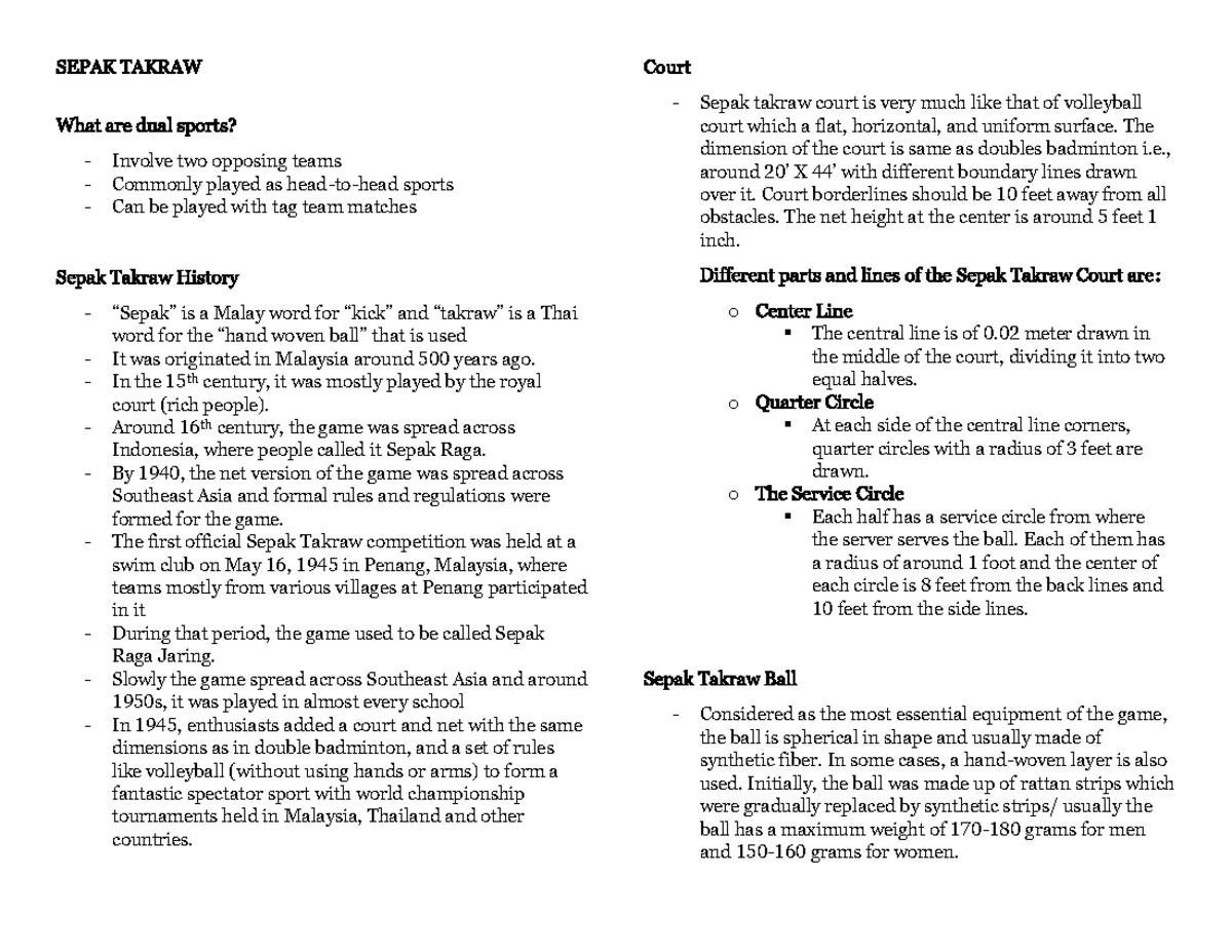 Sepak Takraw pathfit SEPAK TAKRAW What a re dual s ports? Involve