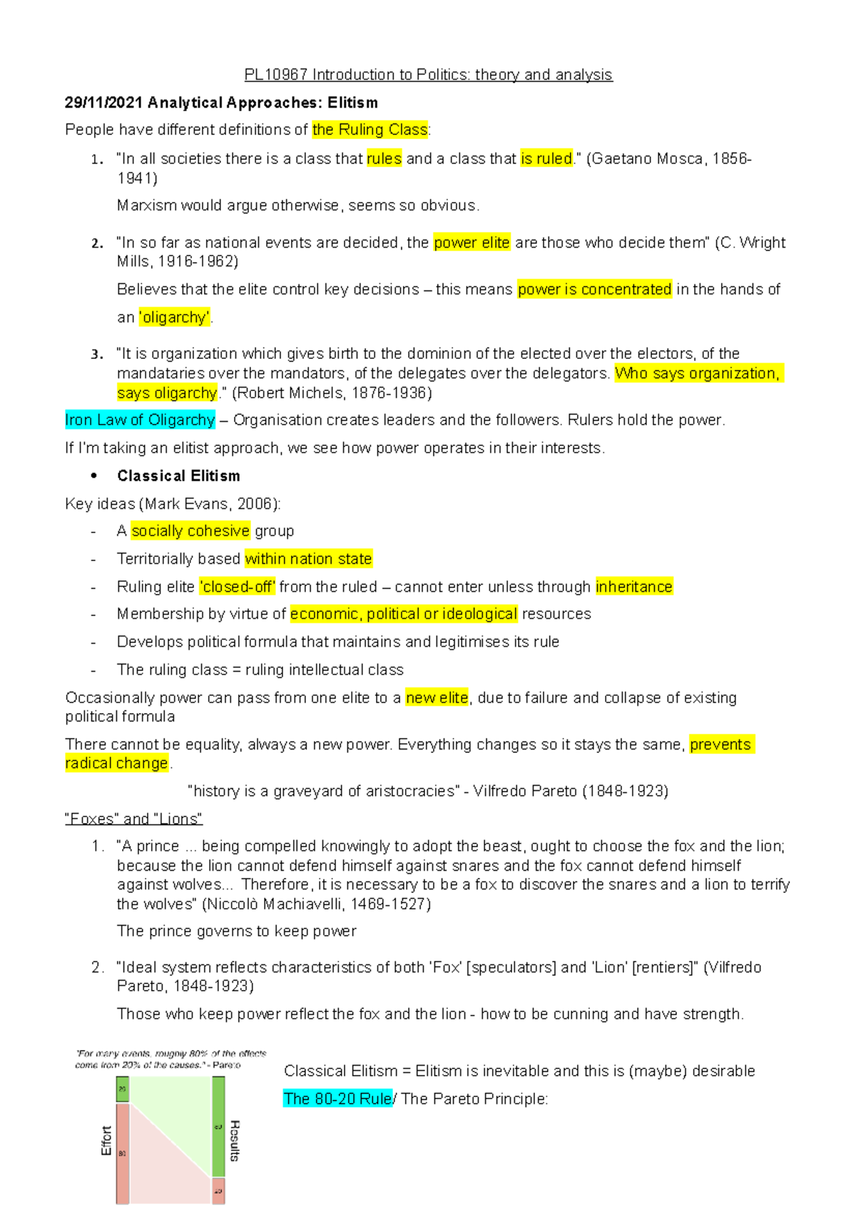 15. Elitism - Lecture notes 15 - PL10967 Introduction to Politics ...