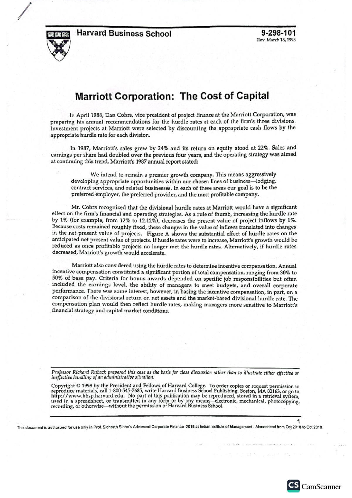 Marriot right aligned - rtyty - Corporate finance - Studocu