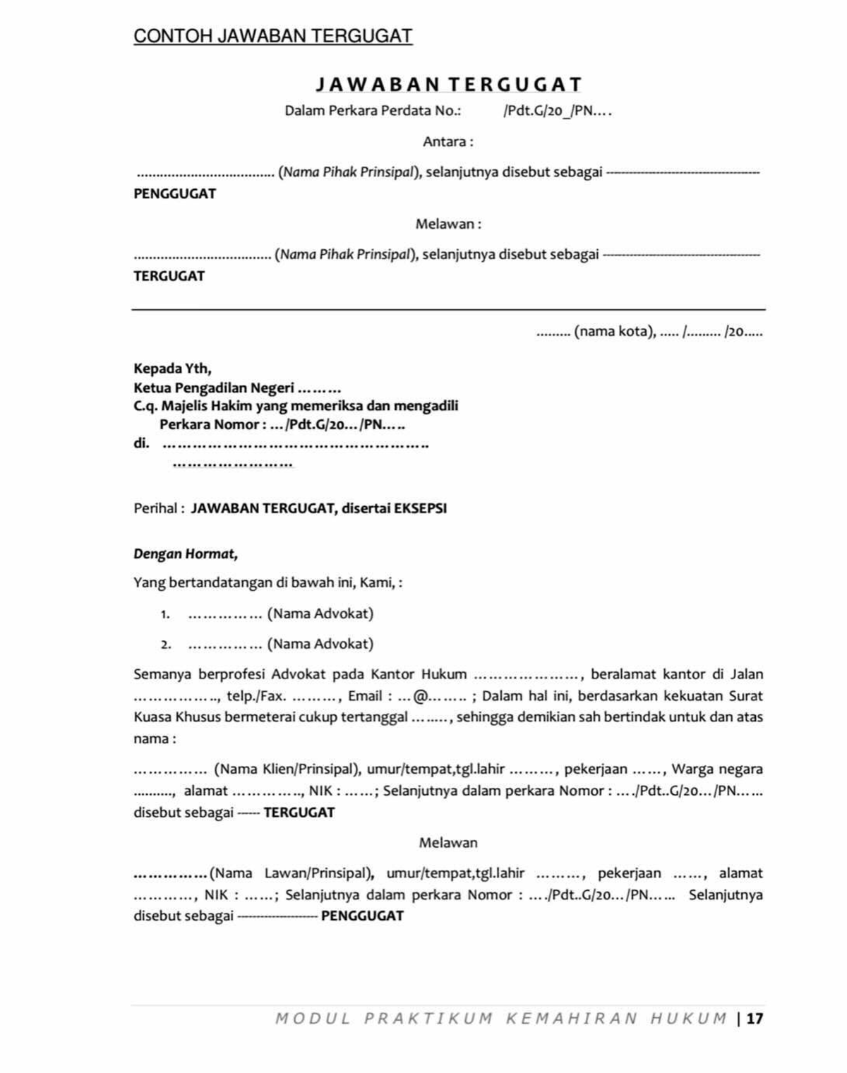 Format Jawaban Dan Jawaban Dengan Gugatan Rekonvensi - Pelaporan ...