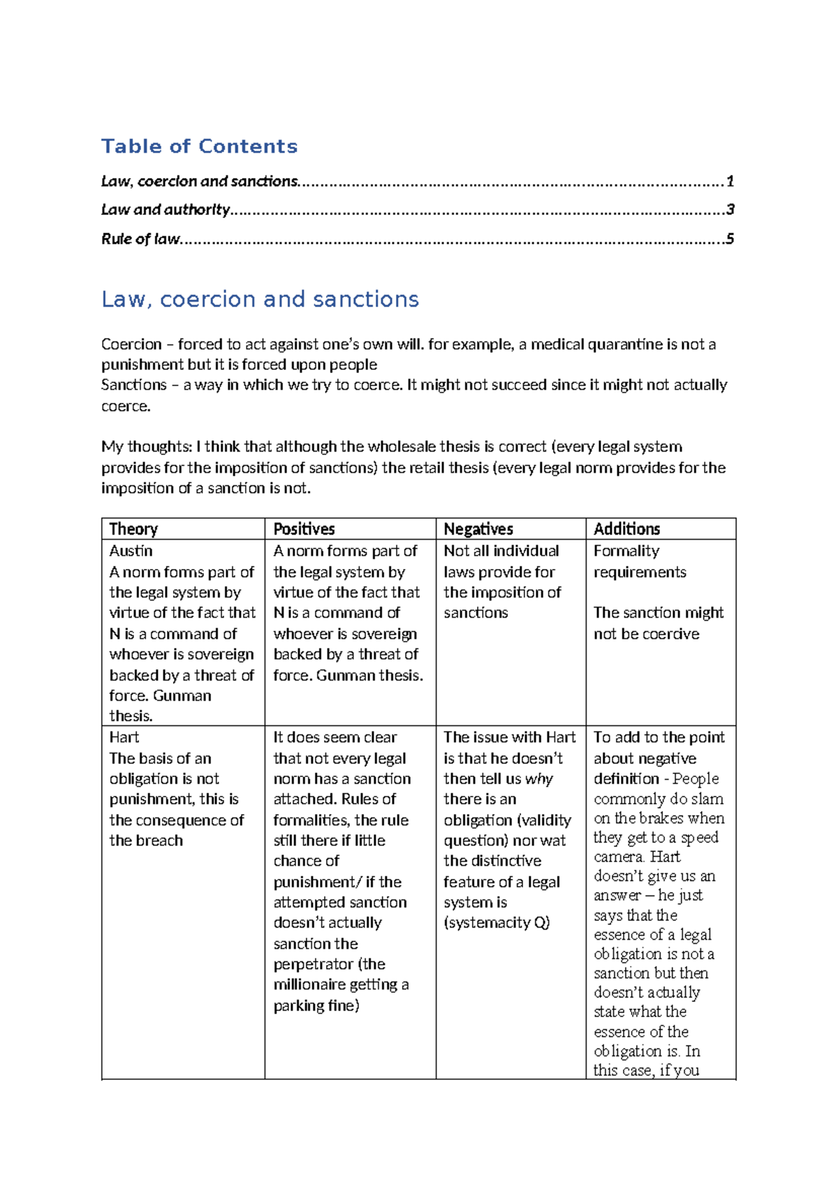 Summaries Table of Contents Law, coercion and Studocu