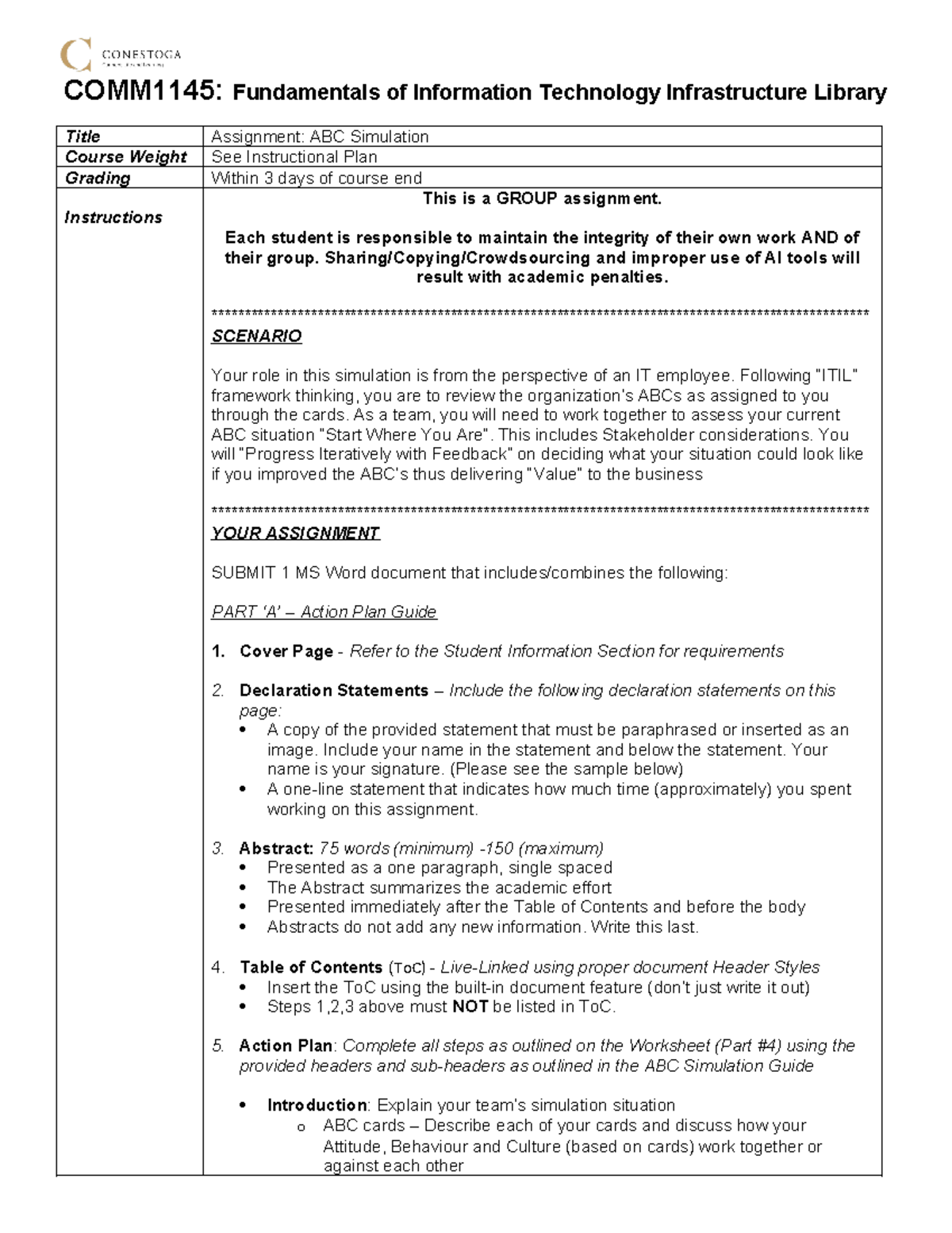Assignment Brief Instructions - ABC Simulation - COMM1145 - COMM1145 ...