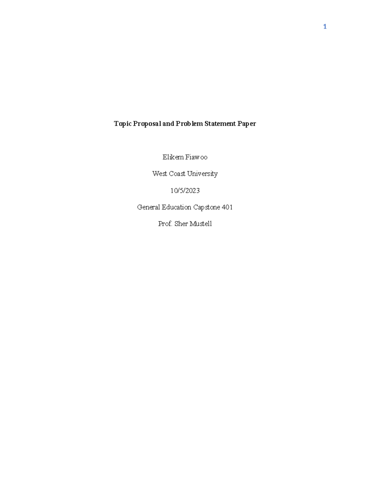 GE capstone assignment Topic Proposal and Problem Statement Paper