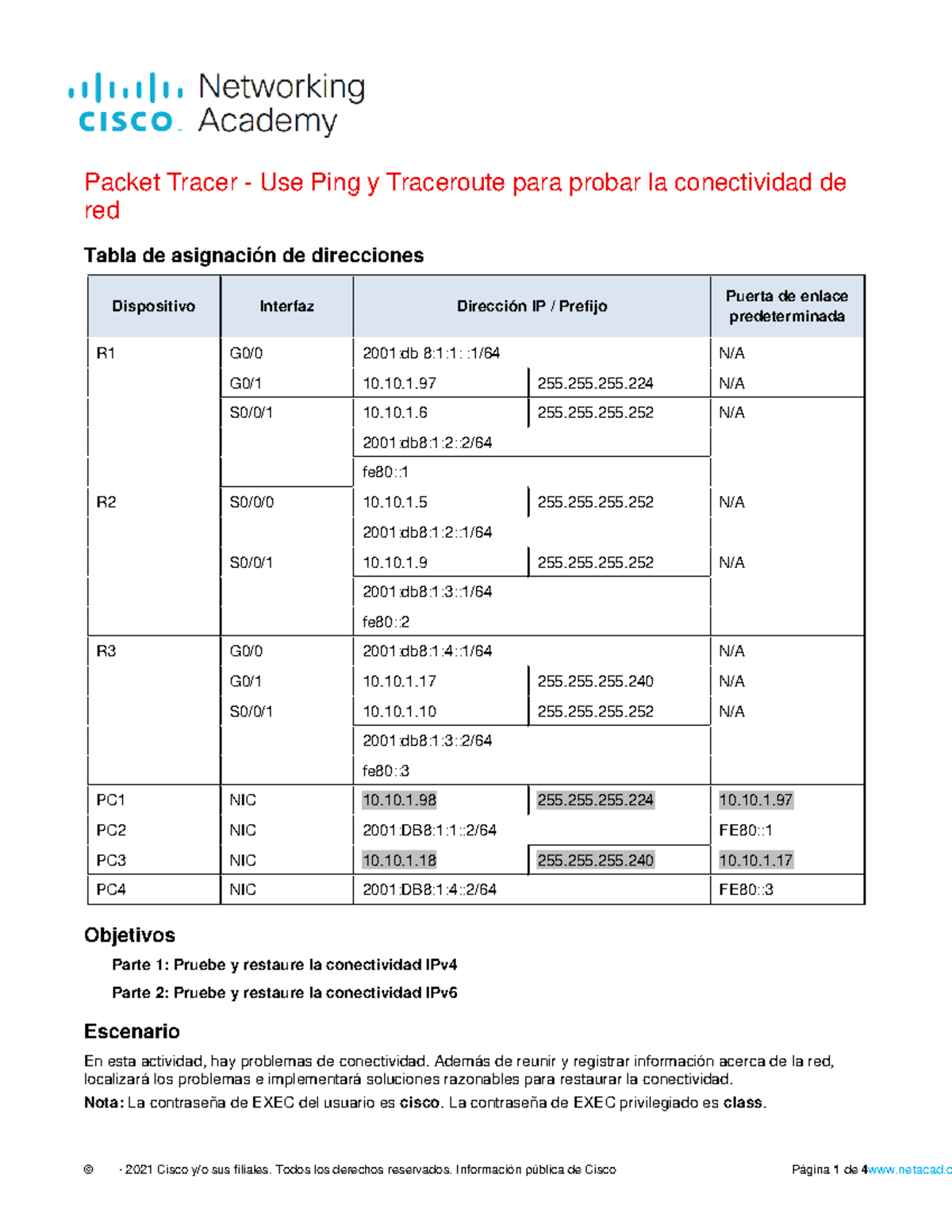 P7 - Practica 7 tcyd - Packet Tracer - Use Ping y Traceroute para ...