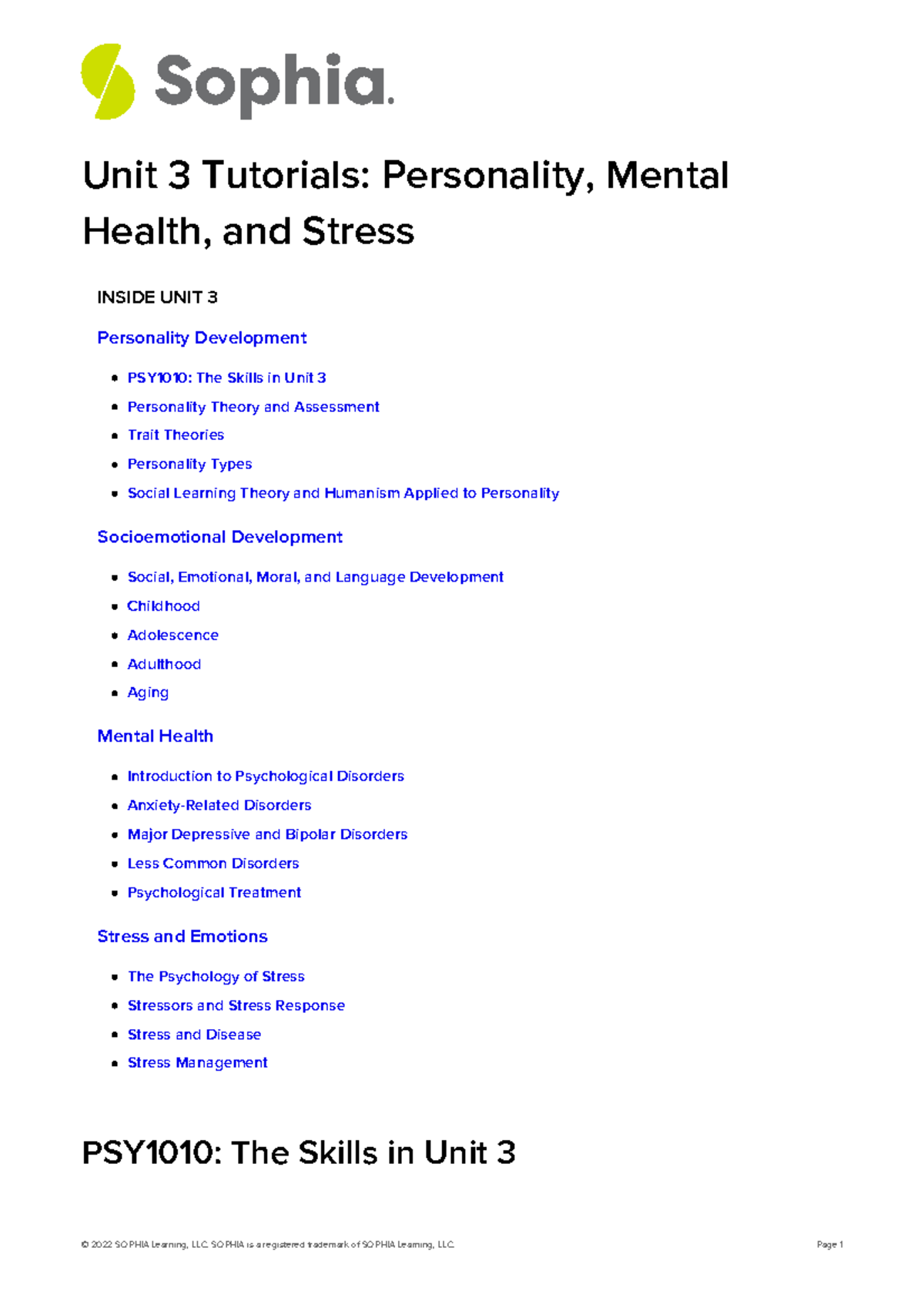 Unit 3 Tutorials Personality Mental Health And Stress - Unit 3 ...