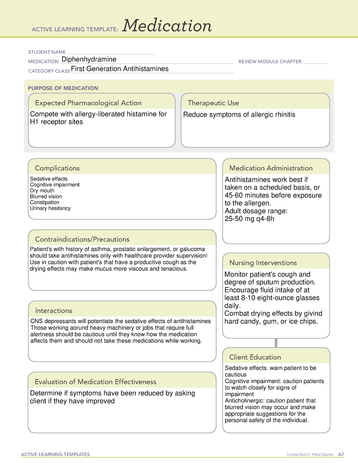 Active Learning Template medication Diphemhydramine 1120 medical