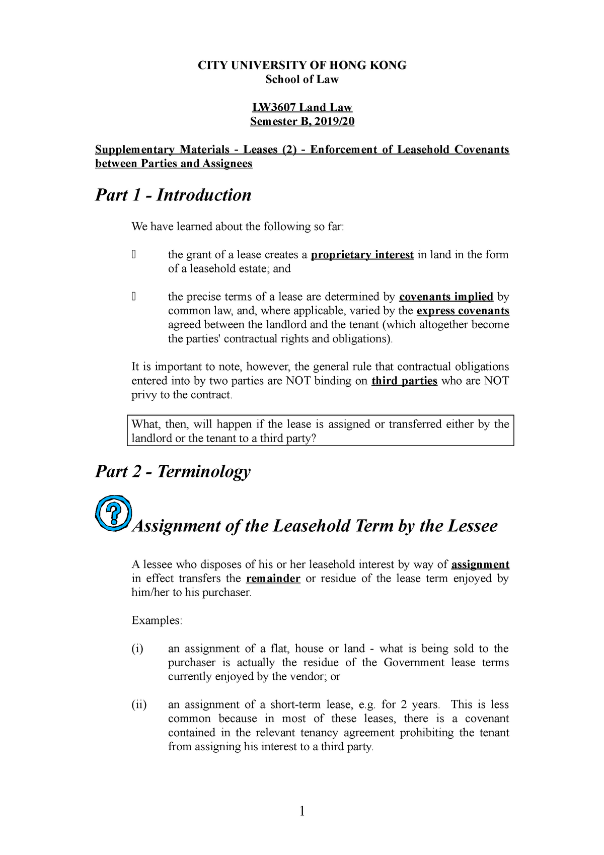 B3 Leases 2 Lecture CITY UNIVERSITY OF HONG KONG School Of Law 