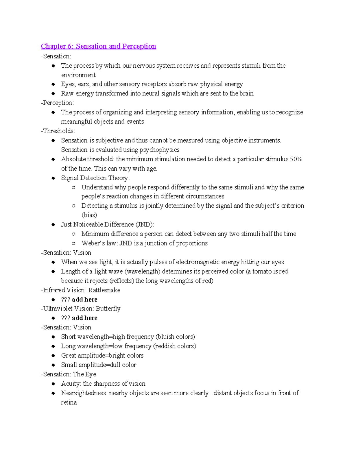 Chapter 6 Notes Sensation And Perception - Chapter 6: Sensation And ...