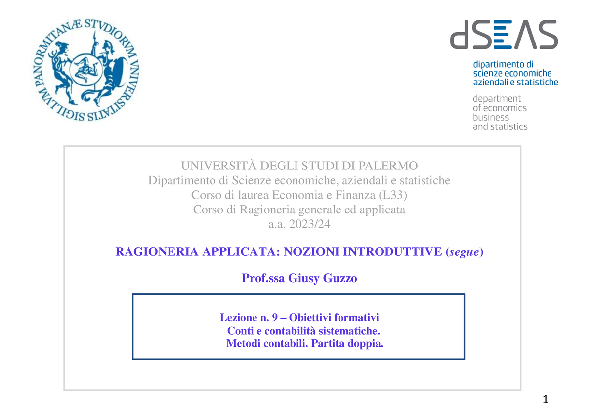 Lezione 9 L33 - UNIVERSITÀ DEGLI STUDI DI PALERMO Dipartimento Di ...