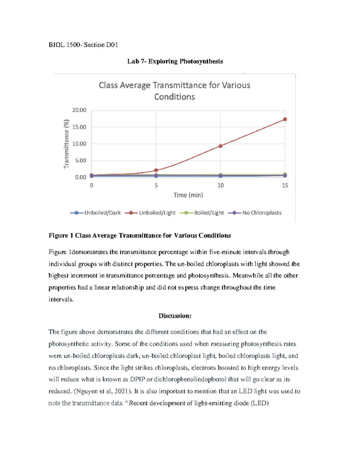 Lab 7 Exploring Photosynthesis BIOL 1500 Section D Lab 7 Exploring