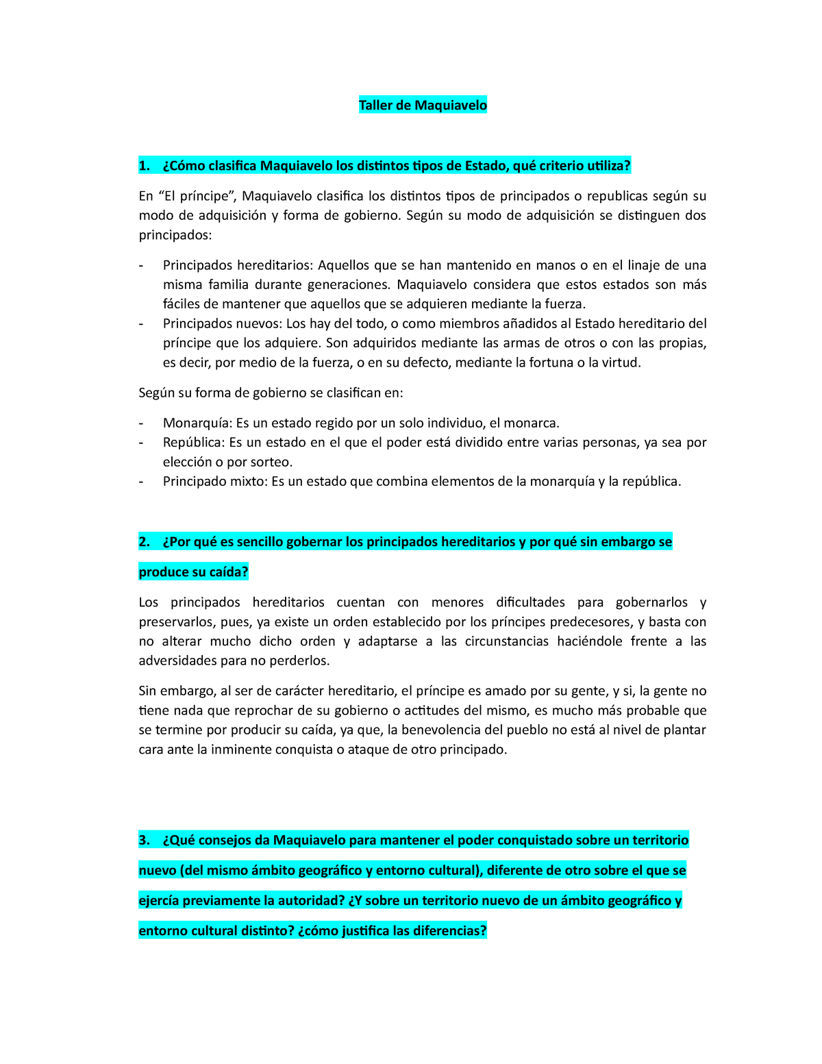 Taller Maquiavelo Taller De Maquiavelo C Mo Clasifica Maquiavelo Los Distintos Tipos De