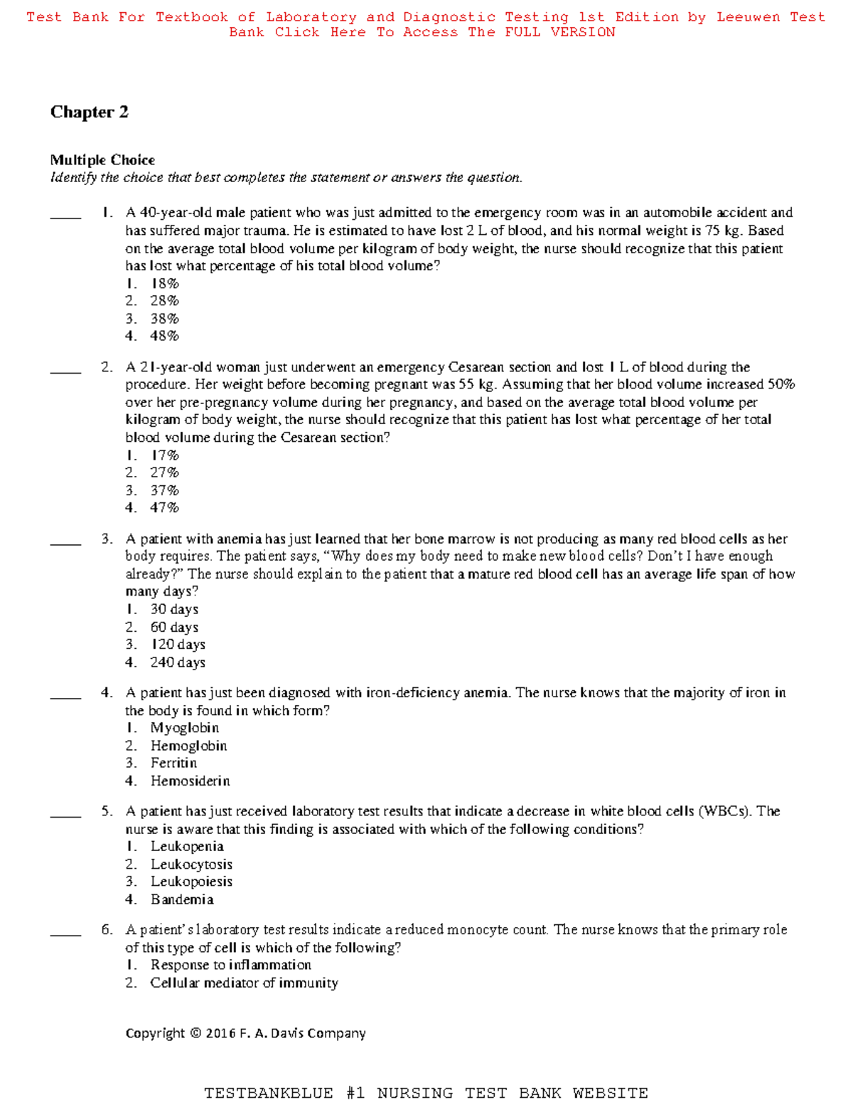 Test Bank for Textbook of Laboratory and Diagnostic Testing 1st Edition