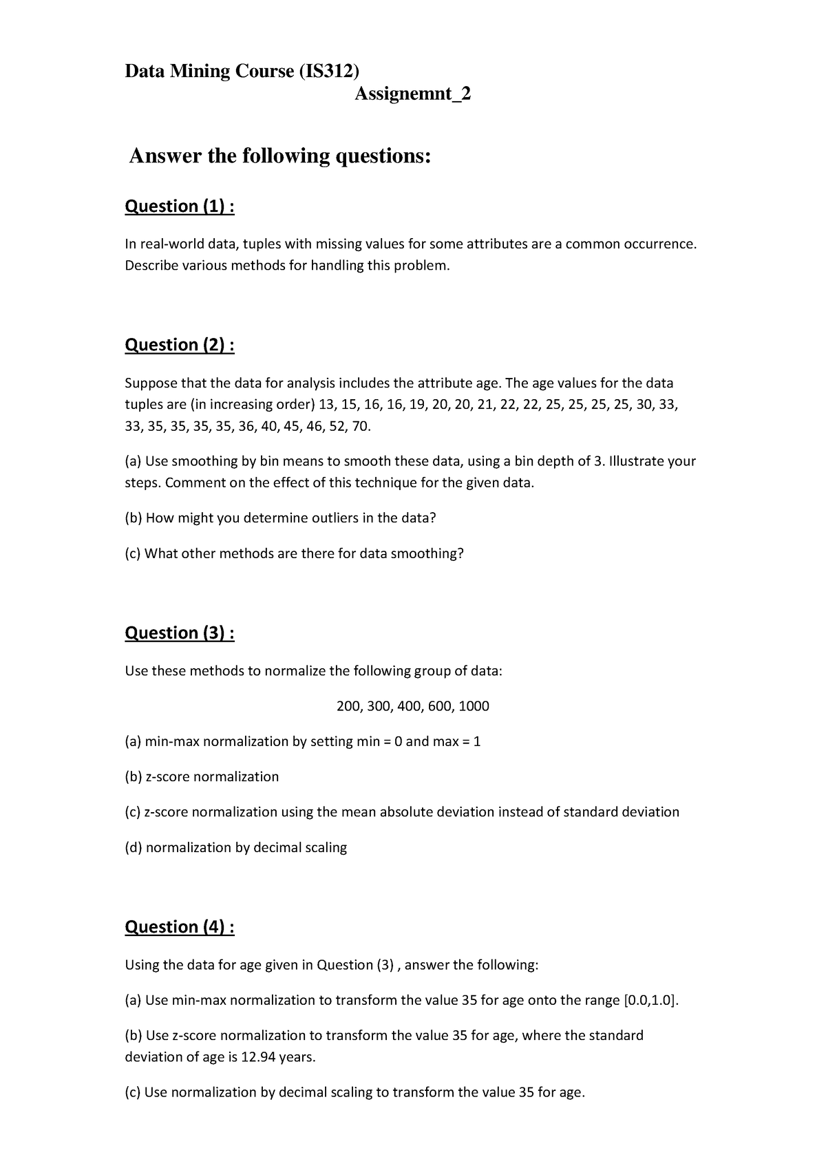 data mining assignment questions and answers