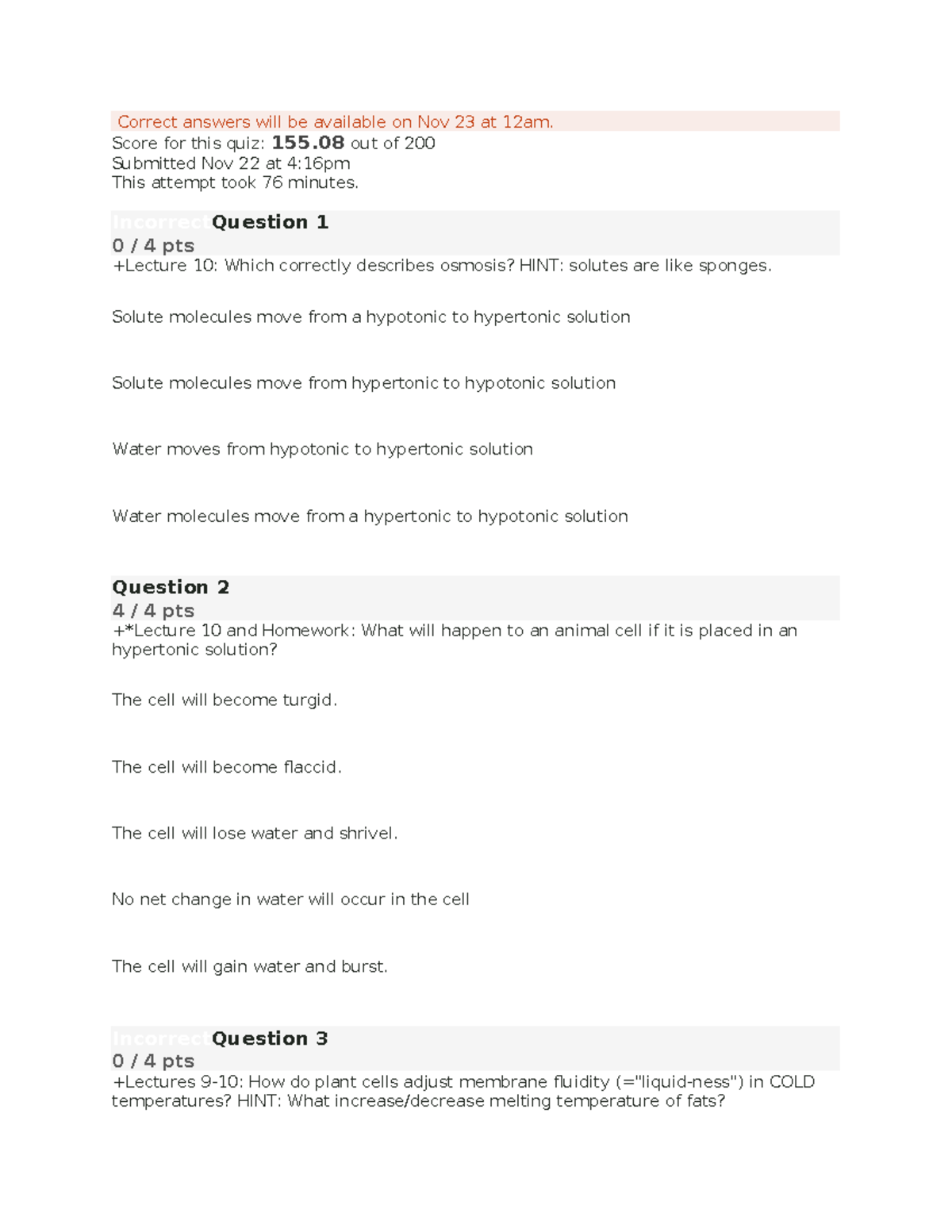 Bios 101 Exam 2 Questions - Correct answers will be available on Nov 23 ...