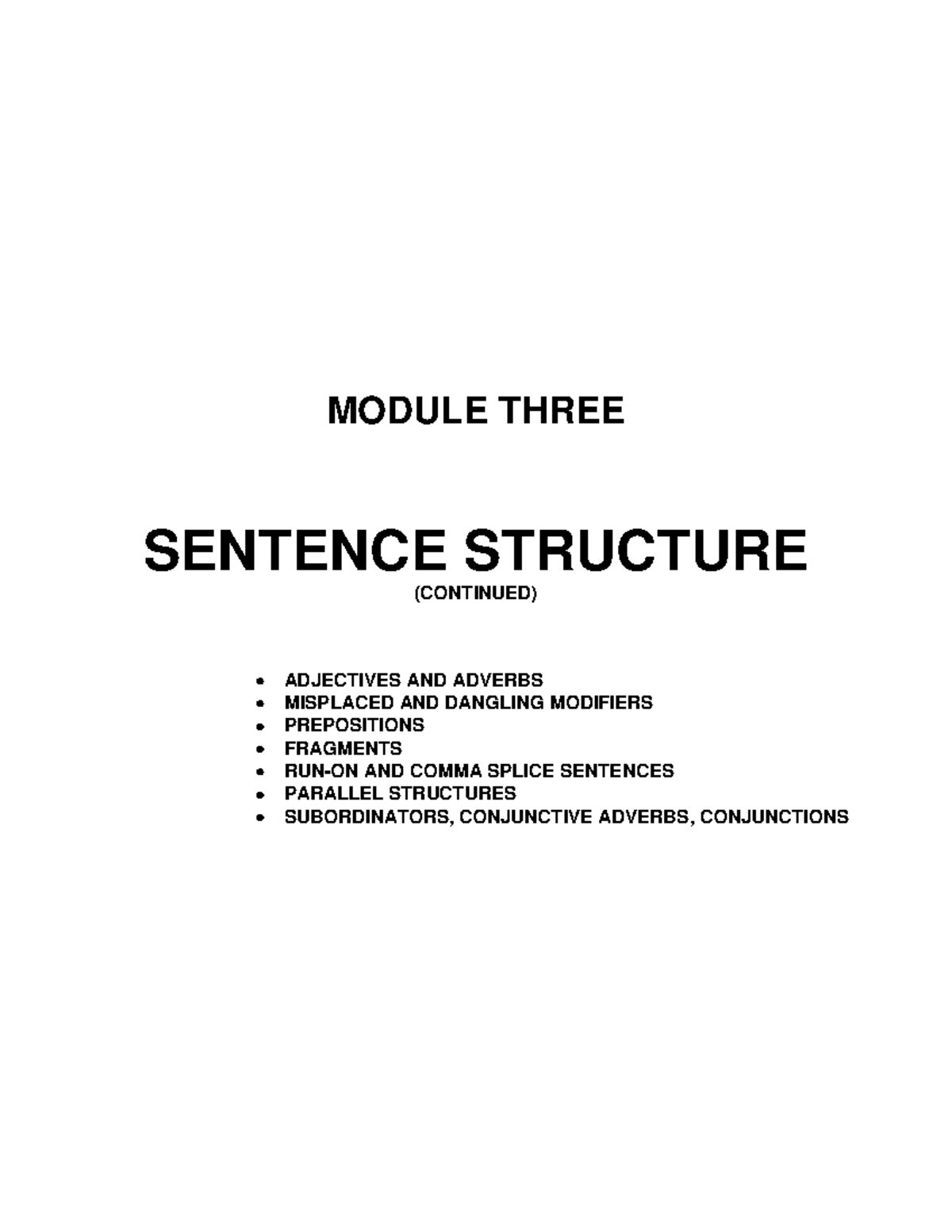 Module Three - Sentence Structure - MODULE THREE SENTENCE STRUCTURE ...