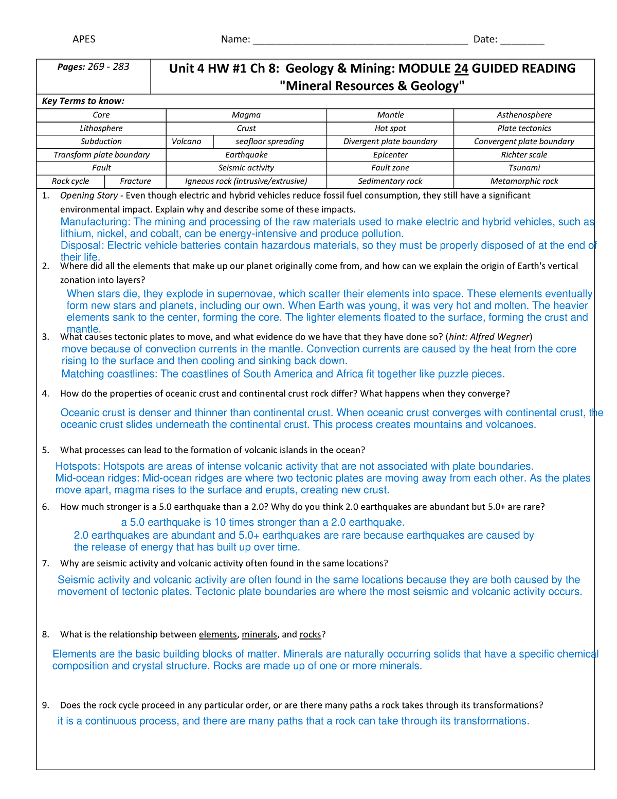 U4 HW#1 Ch 8 Geology, Soil & Mining Guided Reading APES 2122 - Brad ...