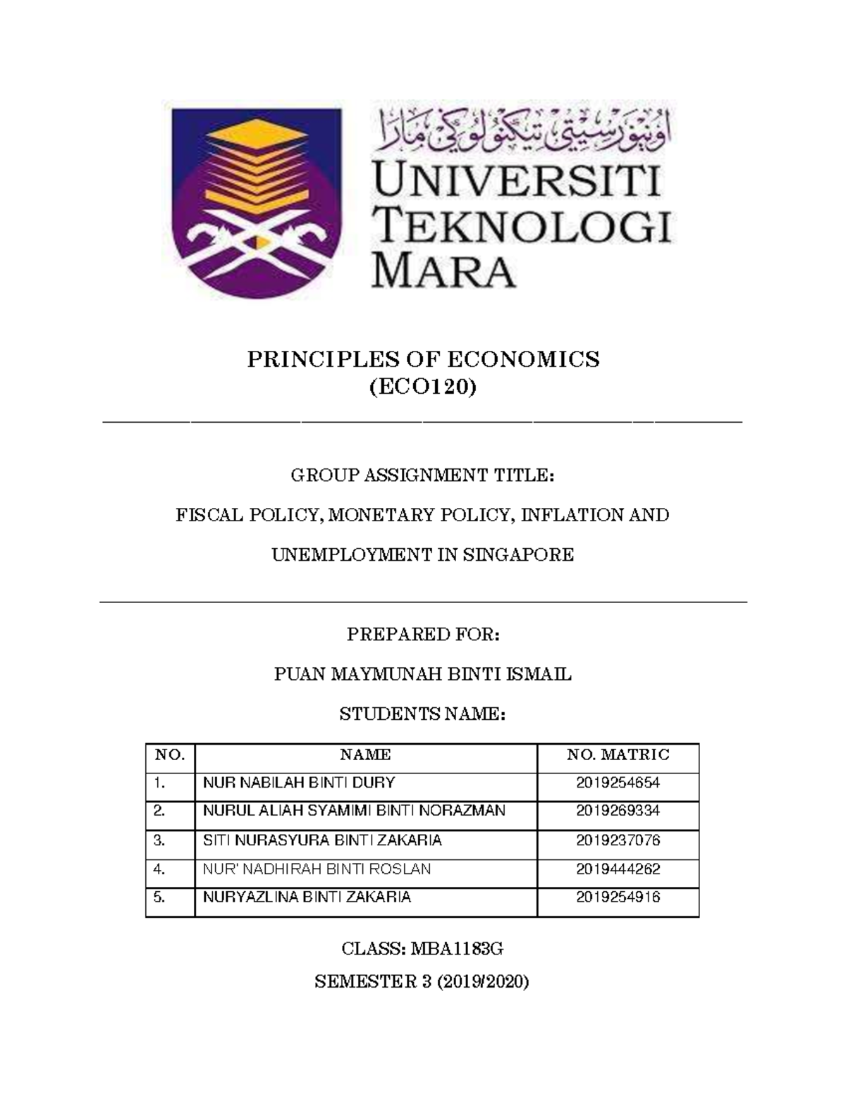 NEW Final Report ECO120 Singapore - PRINCIPLES OF ECONOMICS (ECO120 ...