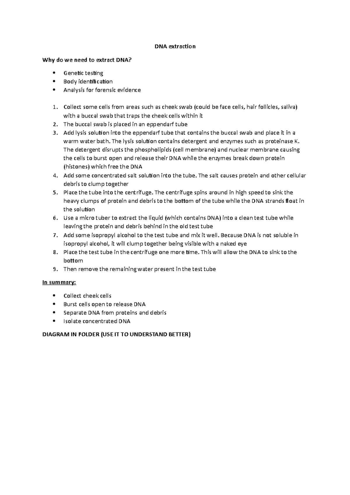 Biotechnology - Lecture notes - DNA extraction Why do we need to ...