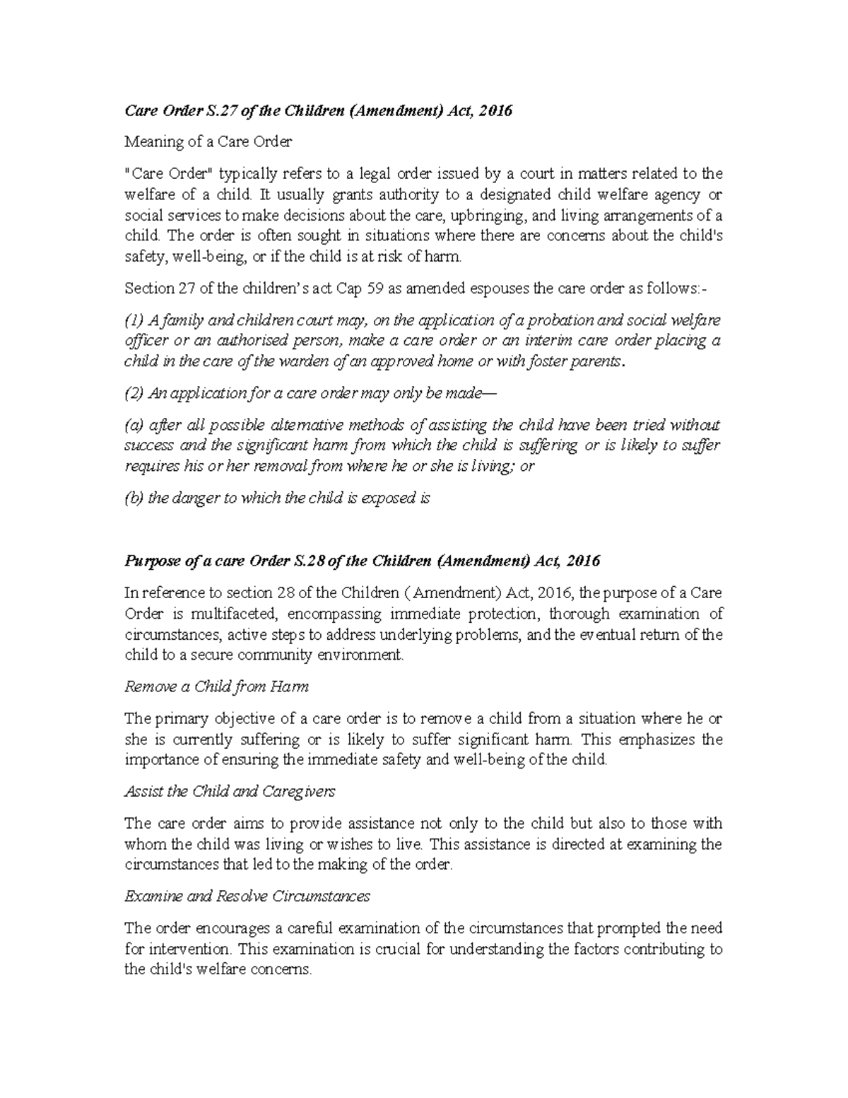 Care Order S - It usually grants authority to a designated child ...