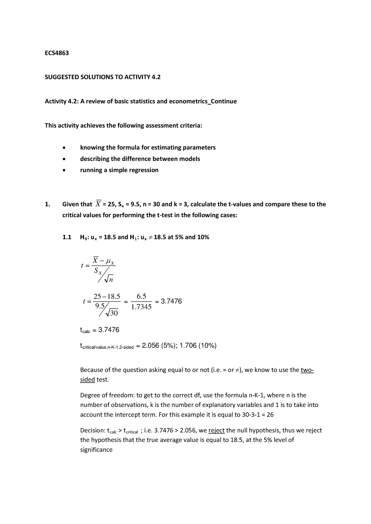 Activity 4.2 econometrics - ECS SUGGESTED SOLUTIONS TO ACTIVITY 4 ...