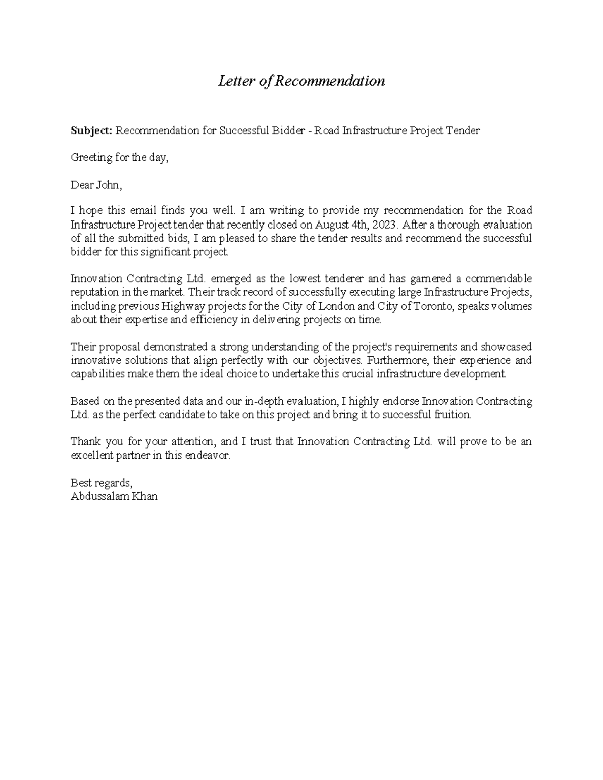 Abdussalam Khan Assignment 5 Combined - Letter of Recommendation ...