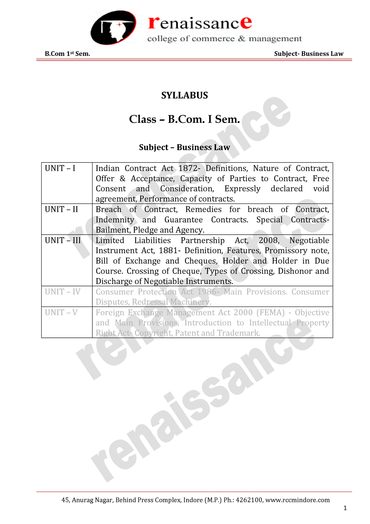 Business Law(1,2,3)-DYC - B 1st Sem. Subject- Business Law SYLLABUS ...