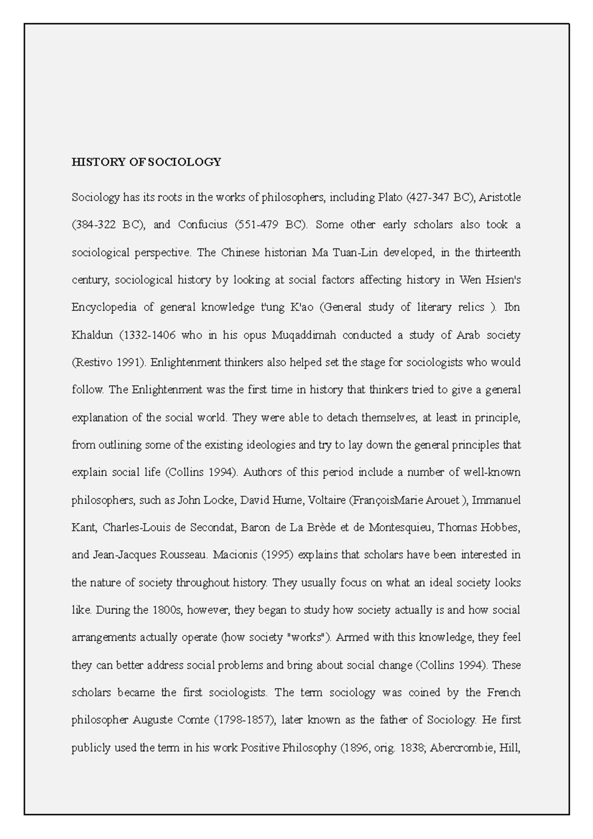 Documents Notes Sociology - History OF Sociology - HISTORY OF SOCIOLOGY ...