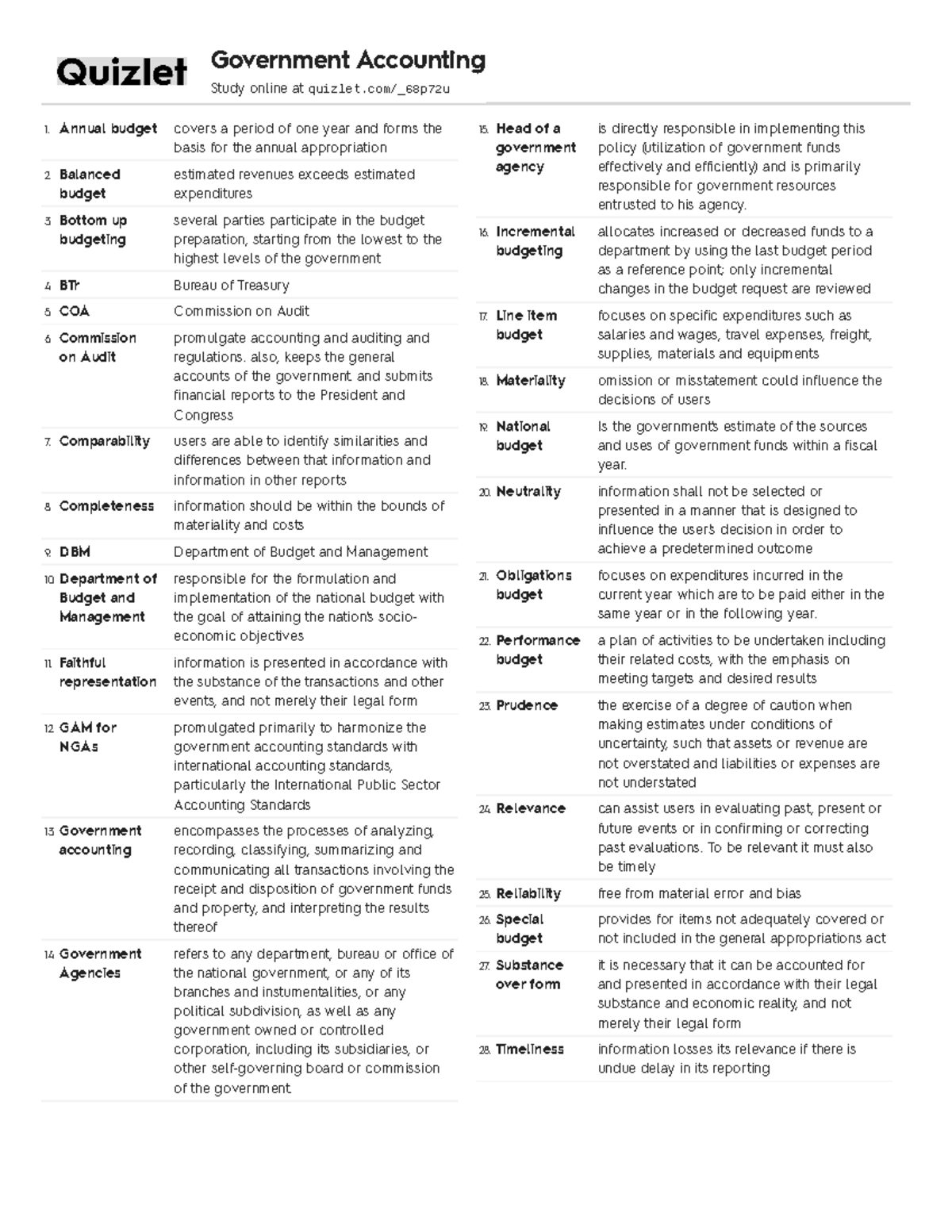 Quizlet - GOvernment accounting - Government Accounting Study online at ...