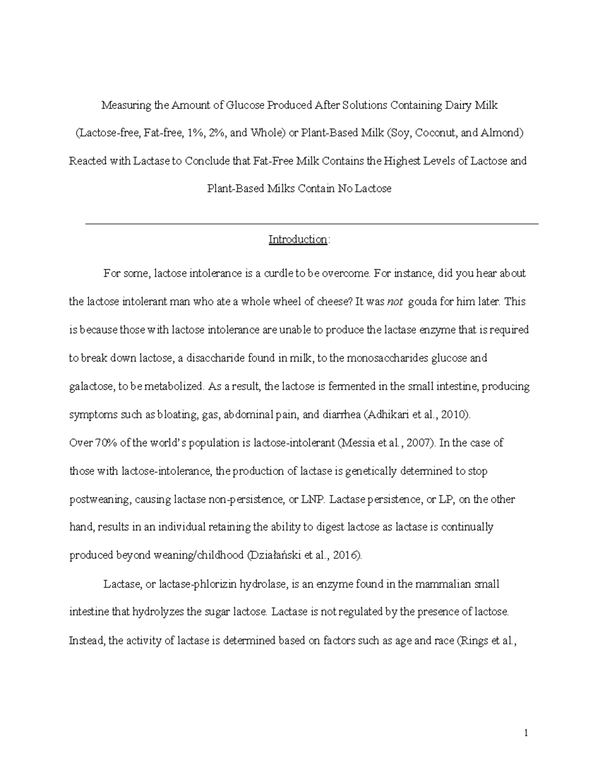 Sample lab report lactase 1 Measuring the Amount of Glucose Produced