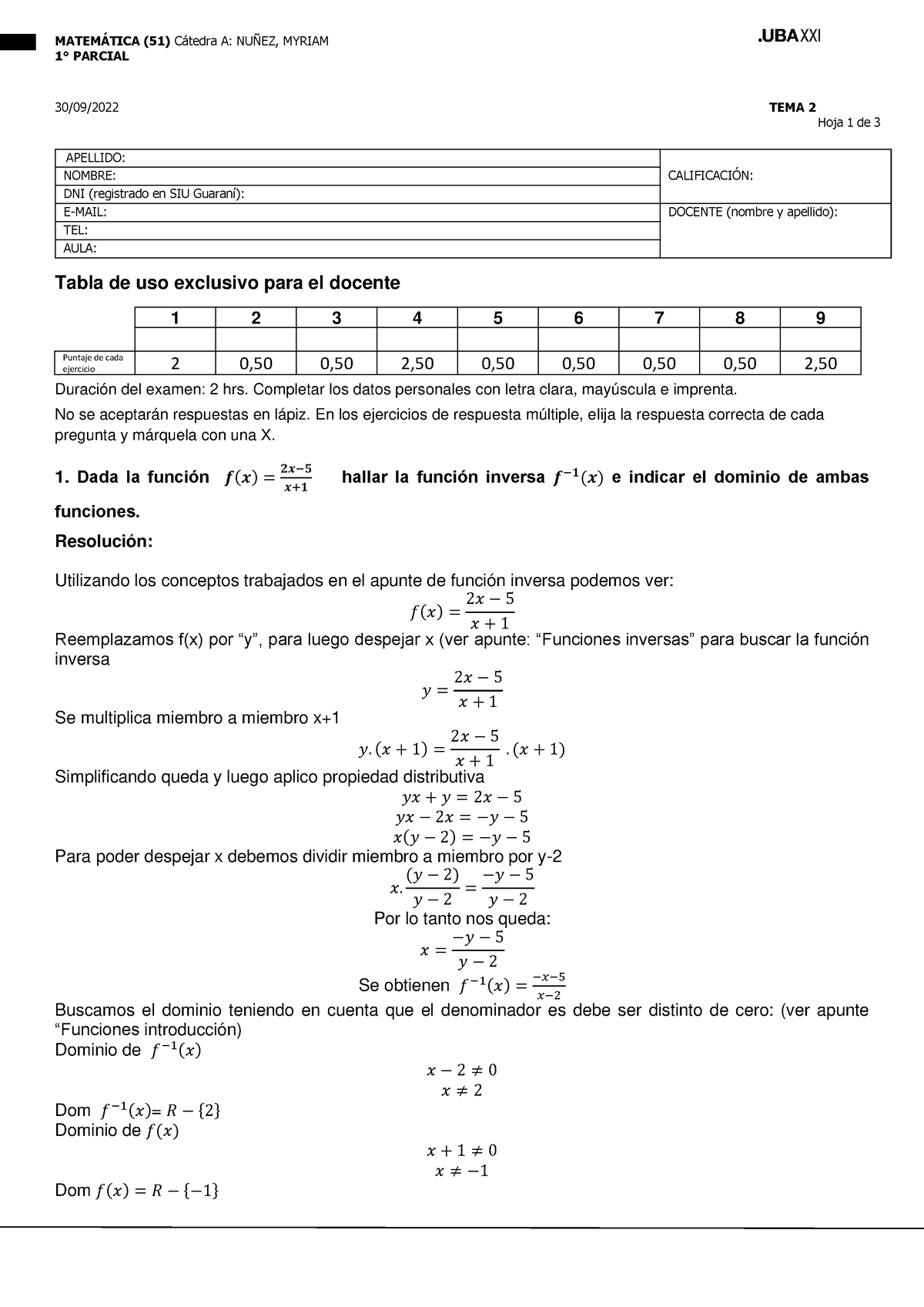 Respuestas Primer Parcial TEMA 2 Matematica Primer Turno 30-09-2022 ...