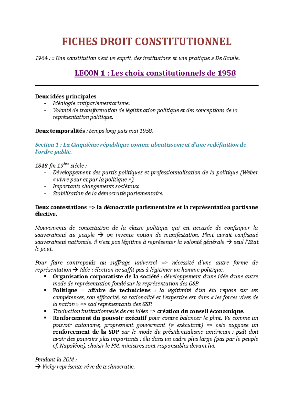 Droit Constitutionnel - FICHES DROIT CONSTITUTIONNEL 1964 : Une ...