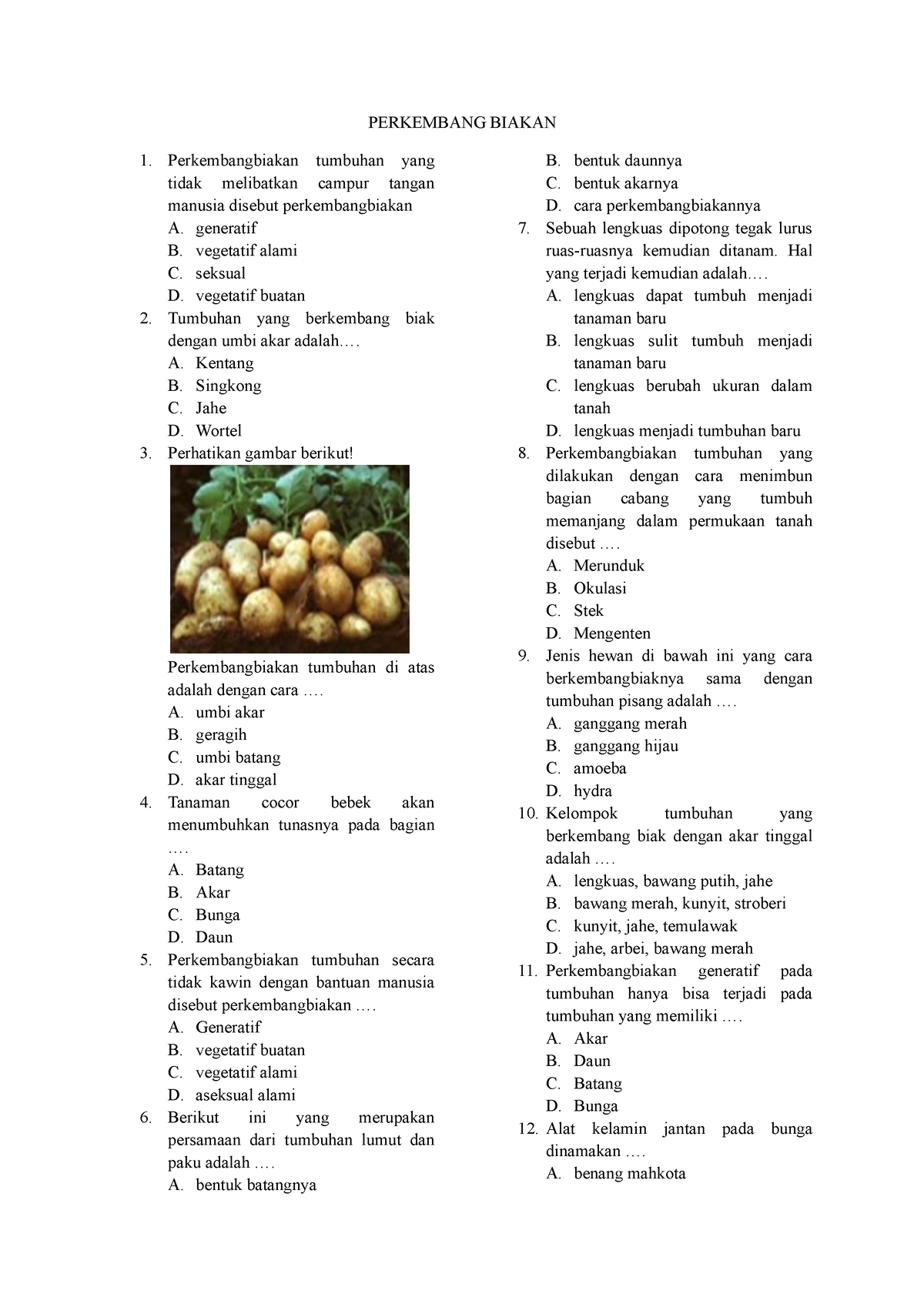 Perkembangbiakan - Soal Tes - PERKEMBANG BIAKAN Perkembangbiakan ...