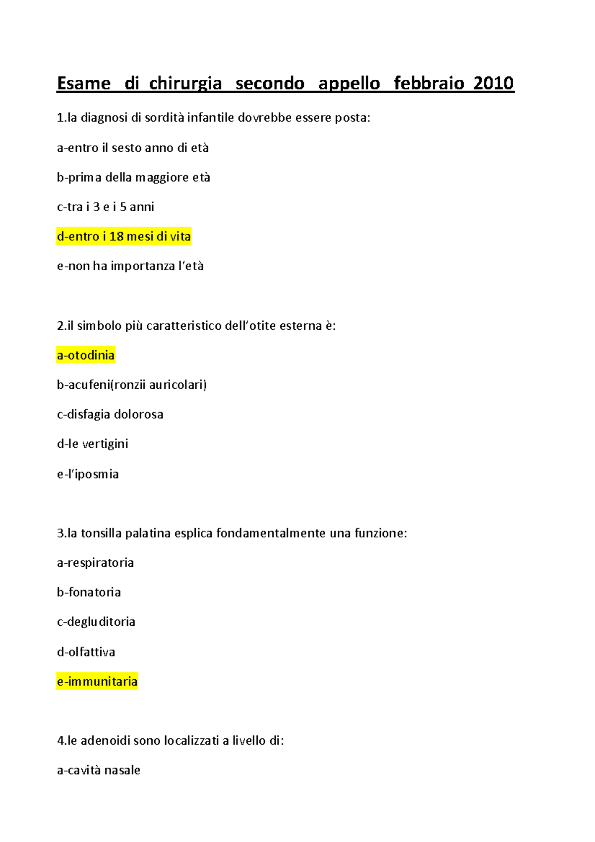 Esempio Prova D Esame Maggio Domande Esame Di Chirurgia Secondo Appello Febbraio