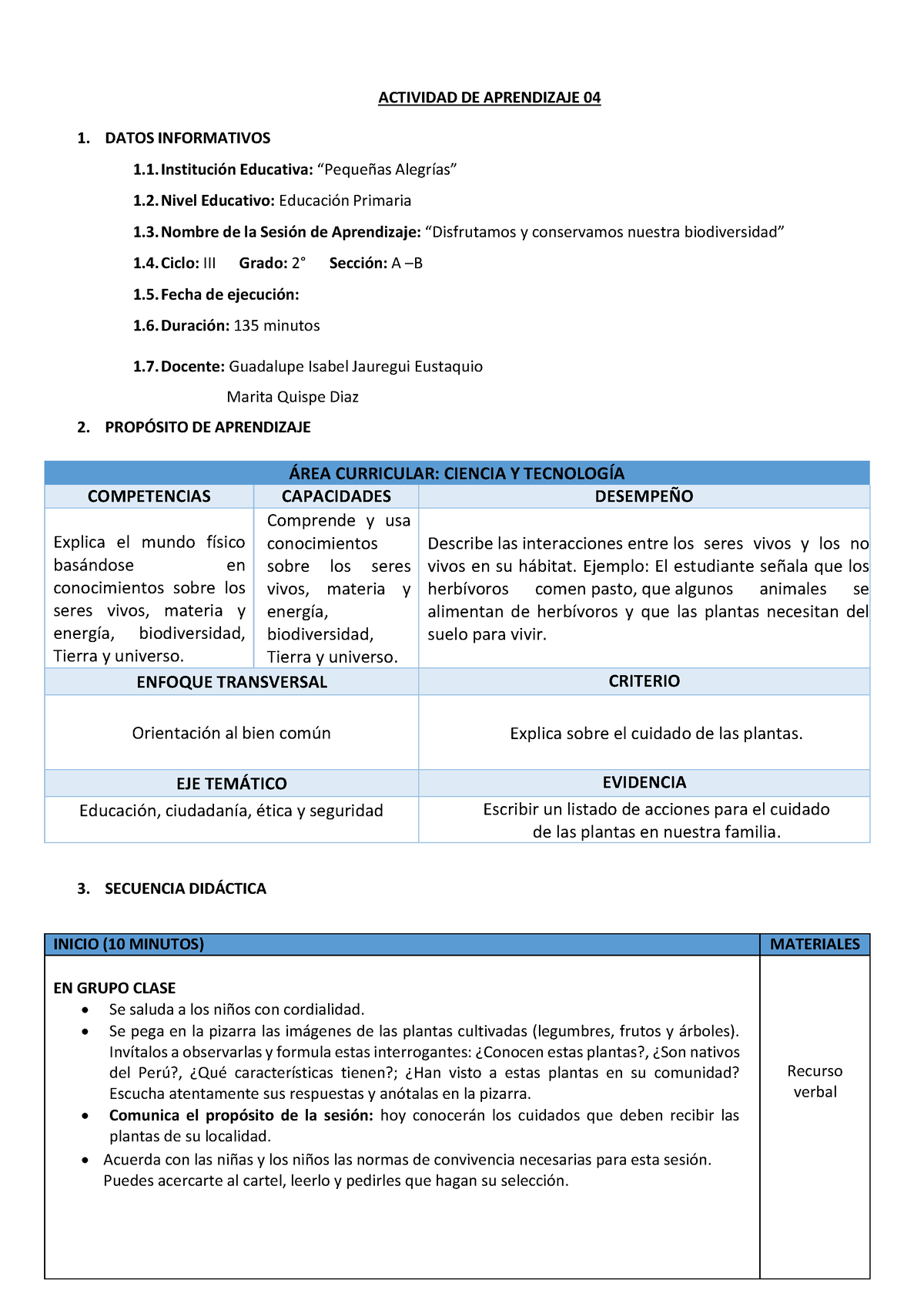 Disfrutamos Y Conservamos Nuestra Biodiversidad N° 4 IV Unidad ...