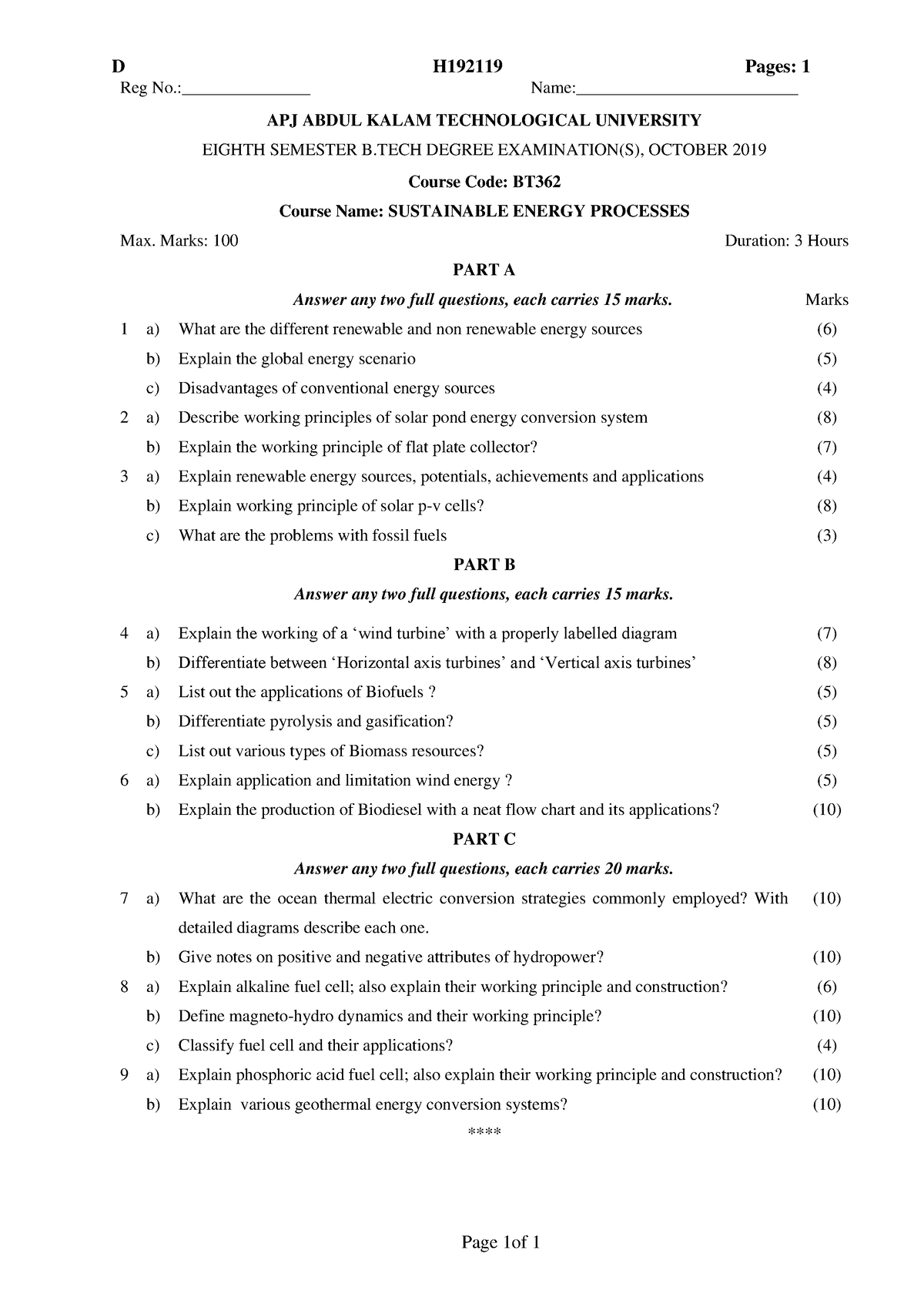 BT362SEP QP OCT19 Previous year question papers D H192119