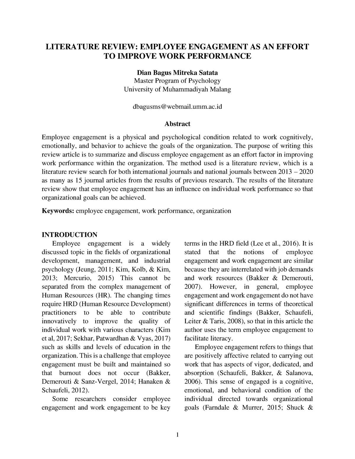 employee engagement and organizational performance a literature review