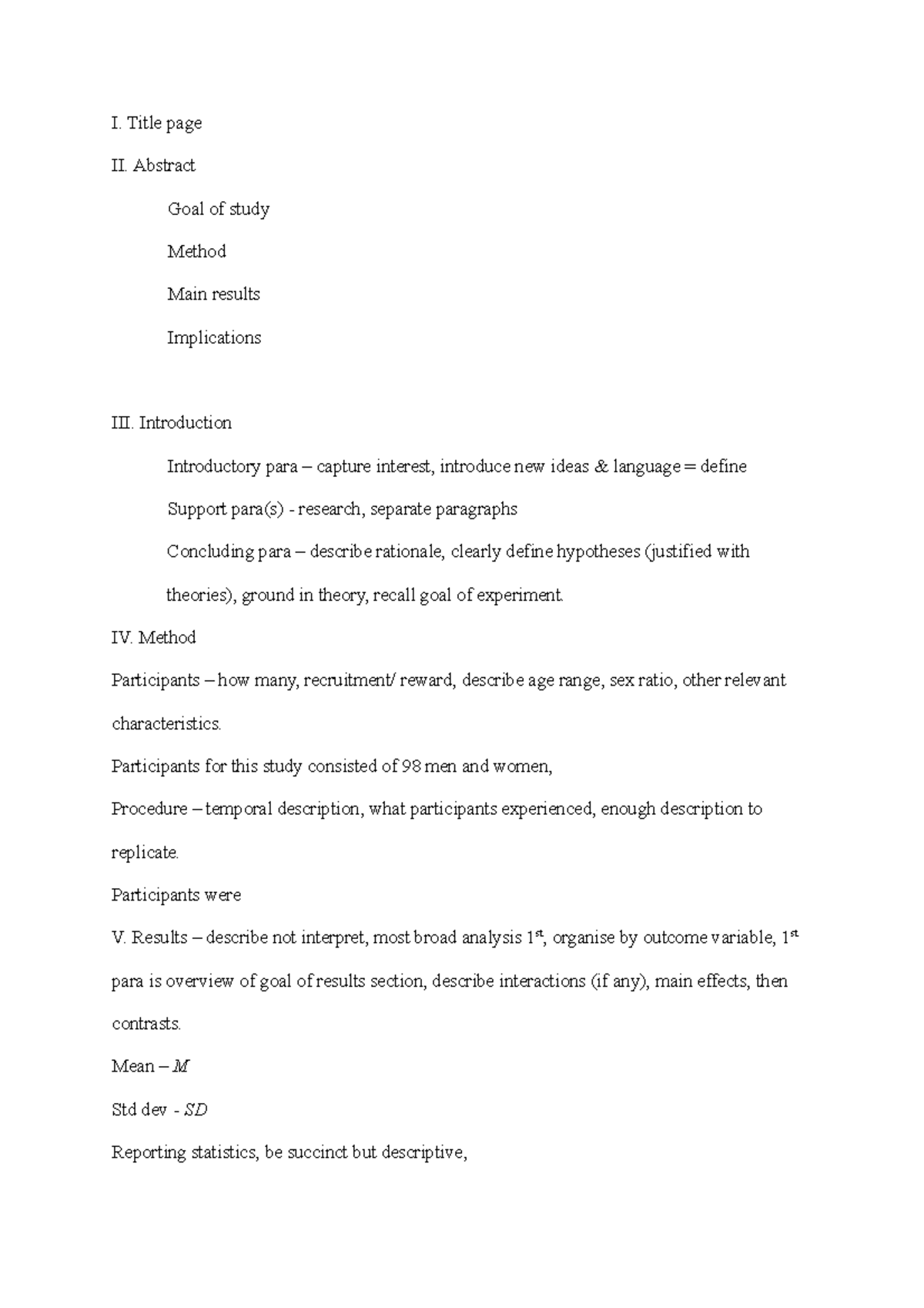 how to structure a lab report - I. Title page II. Abstract Goal of ...