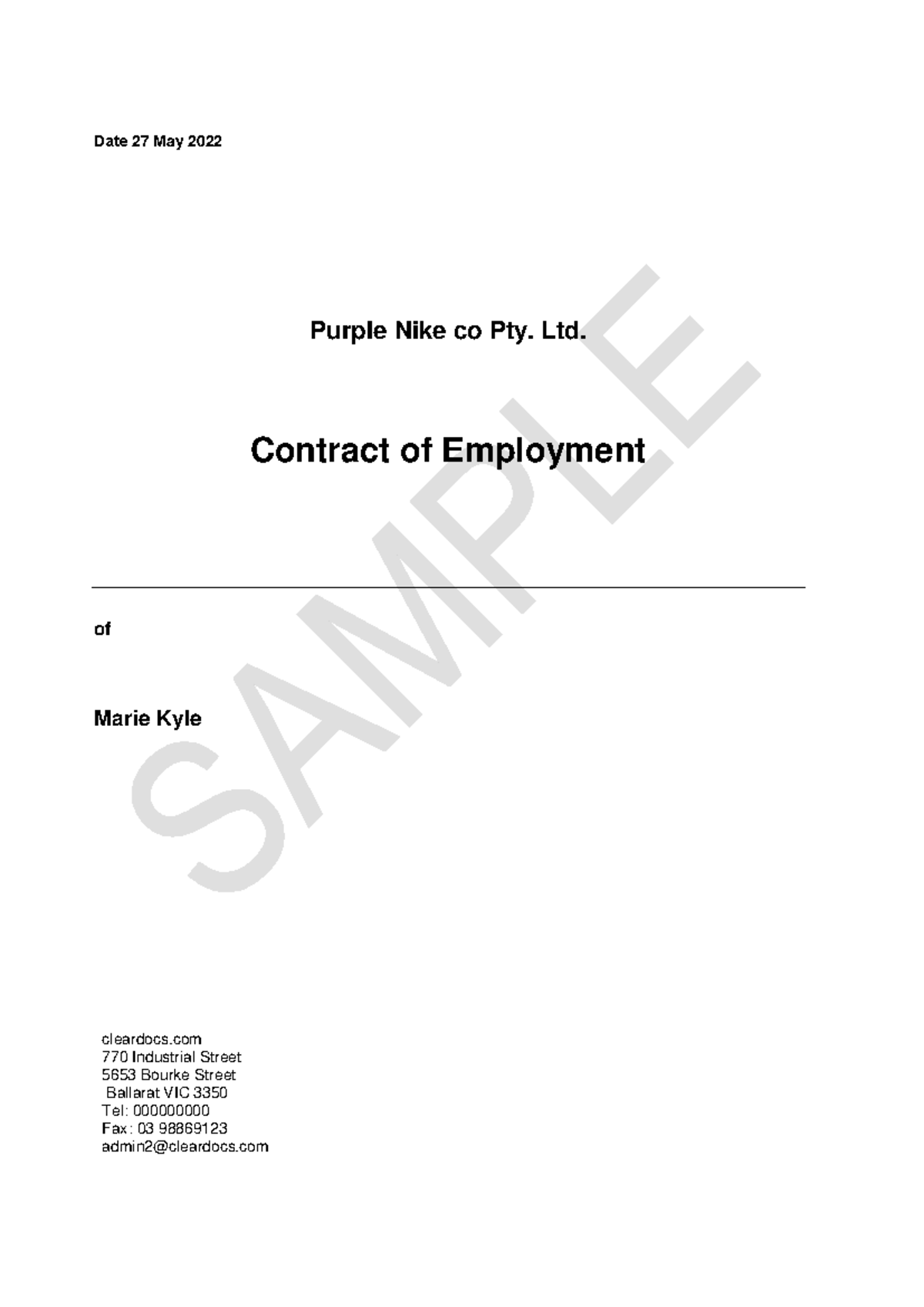 Employment Contract Sample - cleardocs 770 Industrial Street 5653 ...